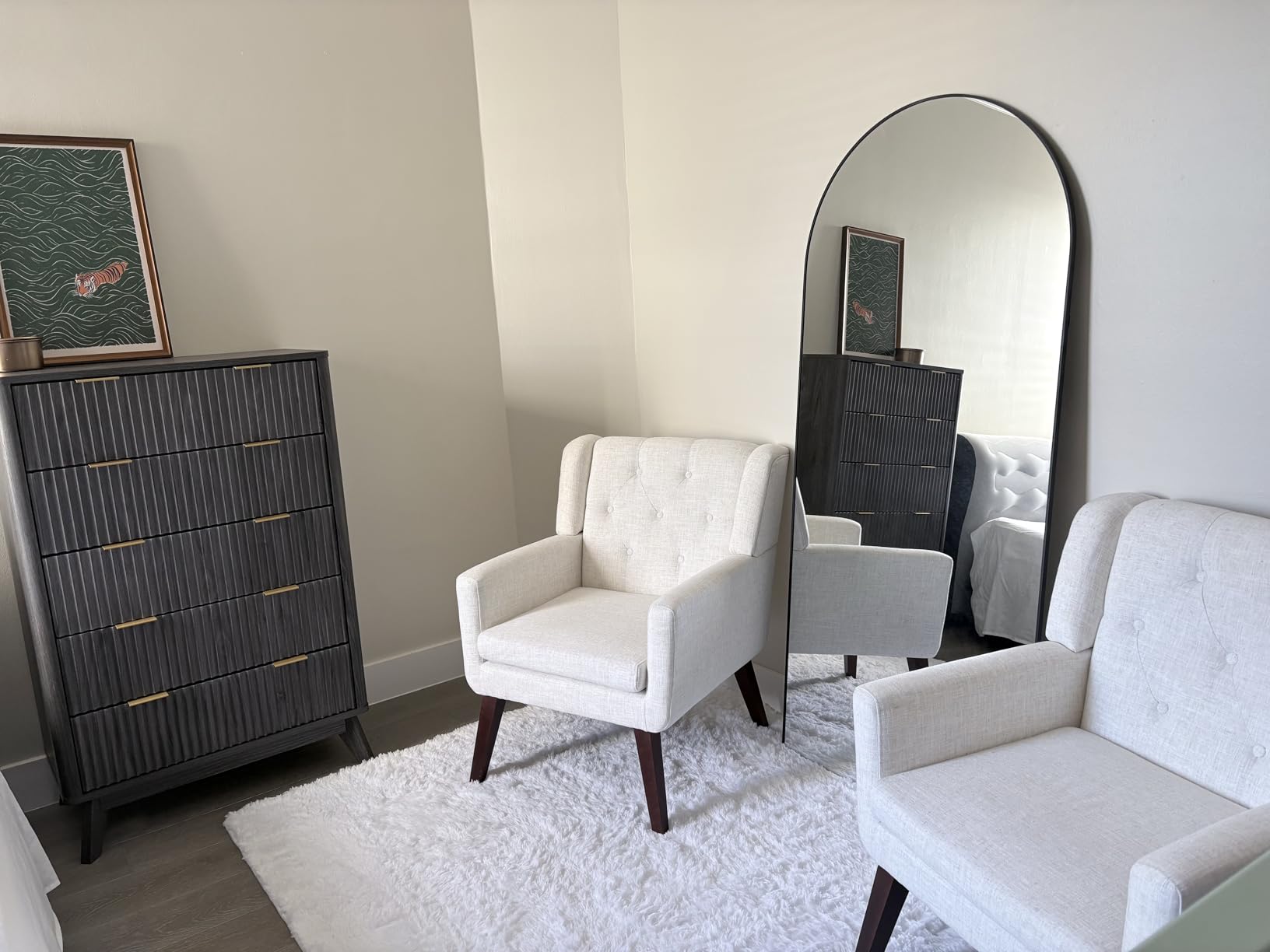 Living&Giving Accent Chair Button-Tufted Upholstered Living Room Chairs Comfy Reading Mid Century Modern with Linen Fabric Lounge Arm for Bedroom (Beige) 29.33D x 28.94W x 34.65H Inch customer photo 1