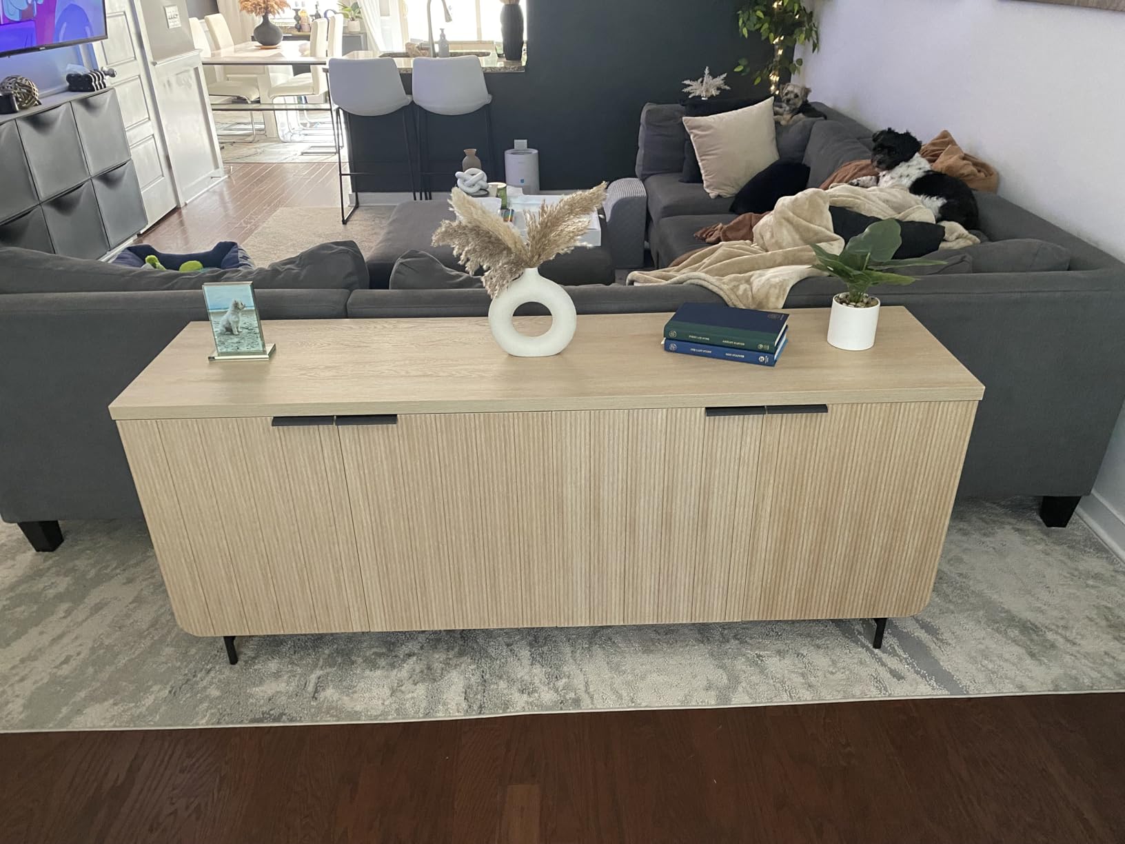 Walker Edison Reema Fluted 4-Door Kitchen Sideboard Buffet Console, 69 Inch, Coastal Oak customer photo 2