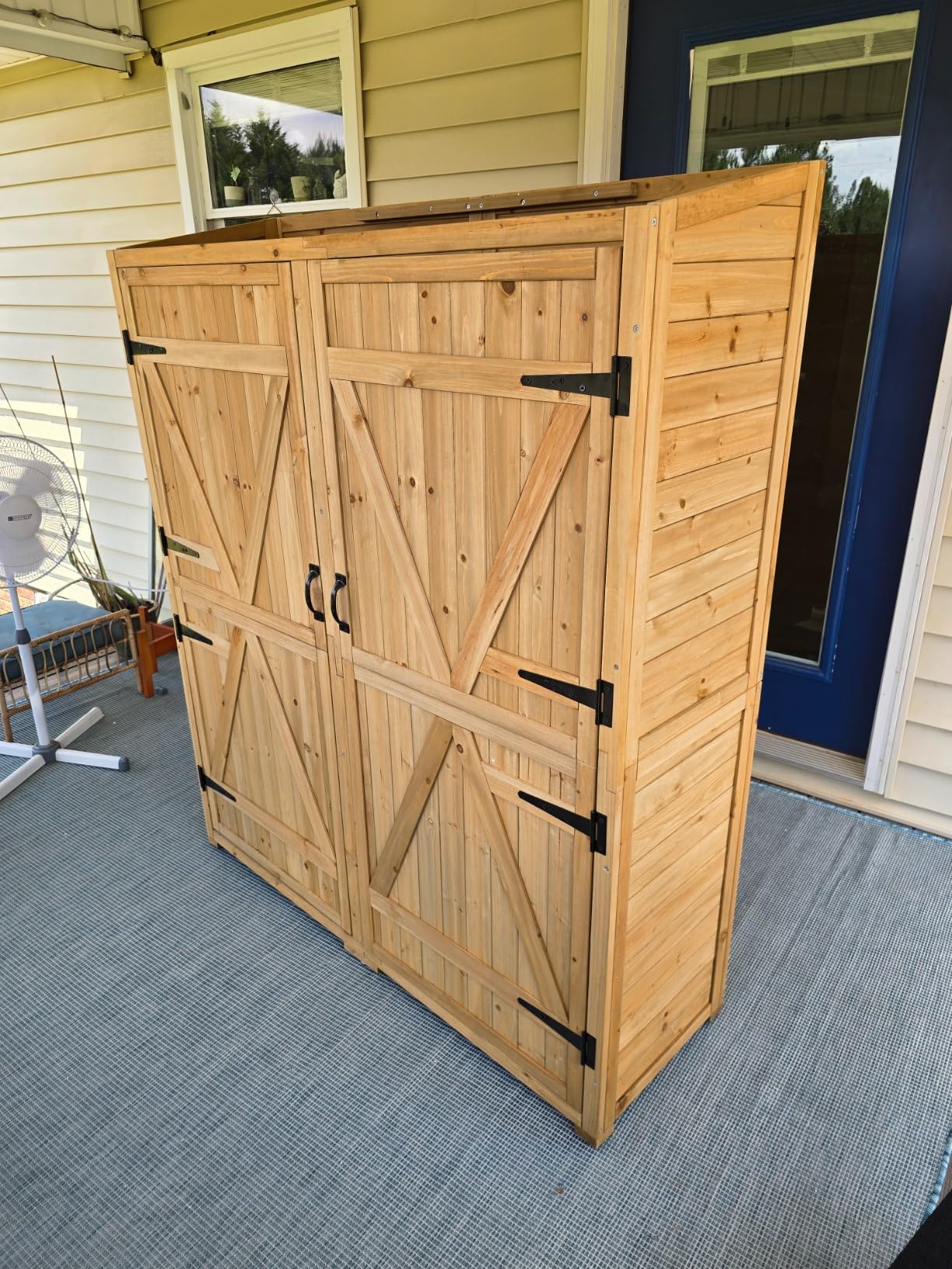 Gizoon Outdoor Storage Cabinet with Waterproof Roof, Double Lockable Doors Garden Shed with 2 Removable Shelves, Wooden Storage Shed with Large Storage Space for Patio, Garden, Backyard, Lawn customer photo 1