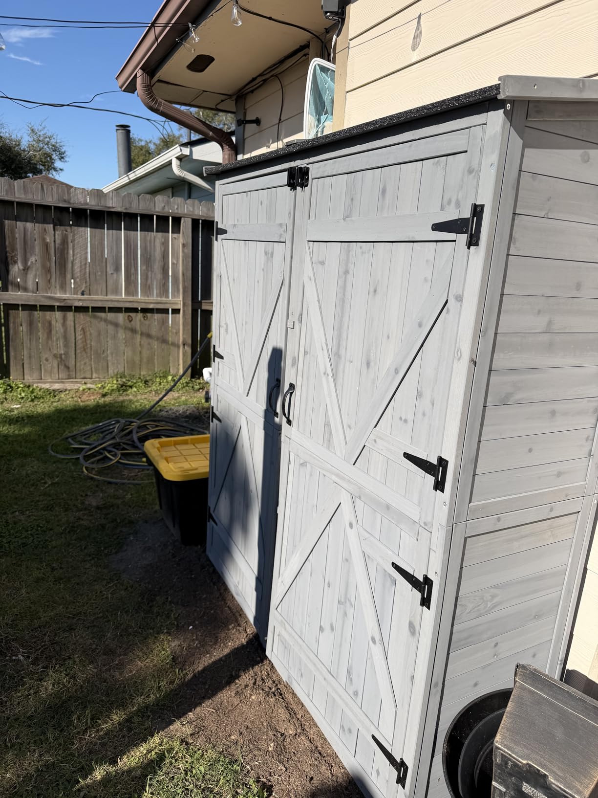Gizoon Outdoor Storage Cabinet with Waterproof Roof, Double Lockable Doors Garden Shed with 2 Removable Shelves, Wooden Storage Shed with Large Storage Space for Patio, Garden, Backyard, Lawn customer photo 2