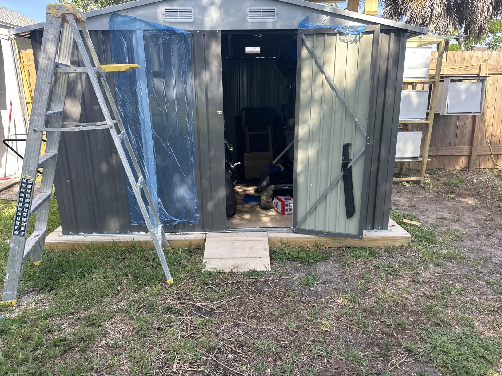 Patiowell 6x4 FT Outdoor Storage Shed, Garden Tool Storage Shed with Sloping Roof and Double Lockable Door, Outdoor Shed for Garden Backyard Patio Lawn, Brown customer photo 1