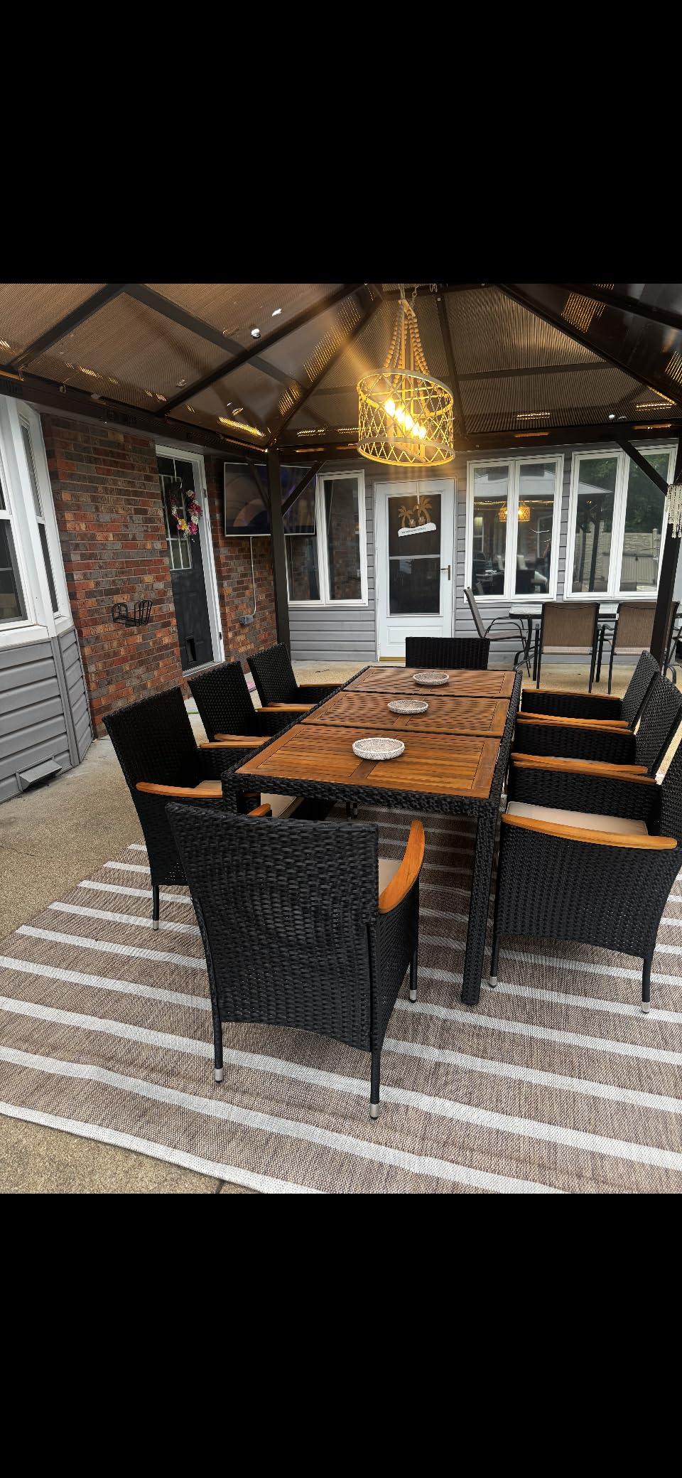 Flamaker 9 Piece Patio Dining Set Outdoor Acacia Wood Table and Chairs with Soft Cushions Wicker Patio Furniture for Deck, Backyard, Garden customer photo 1