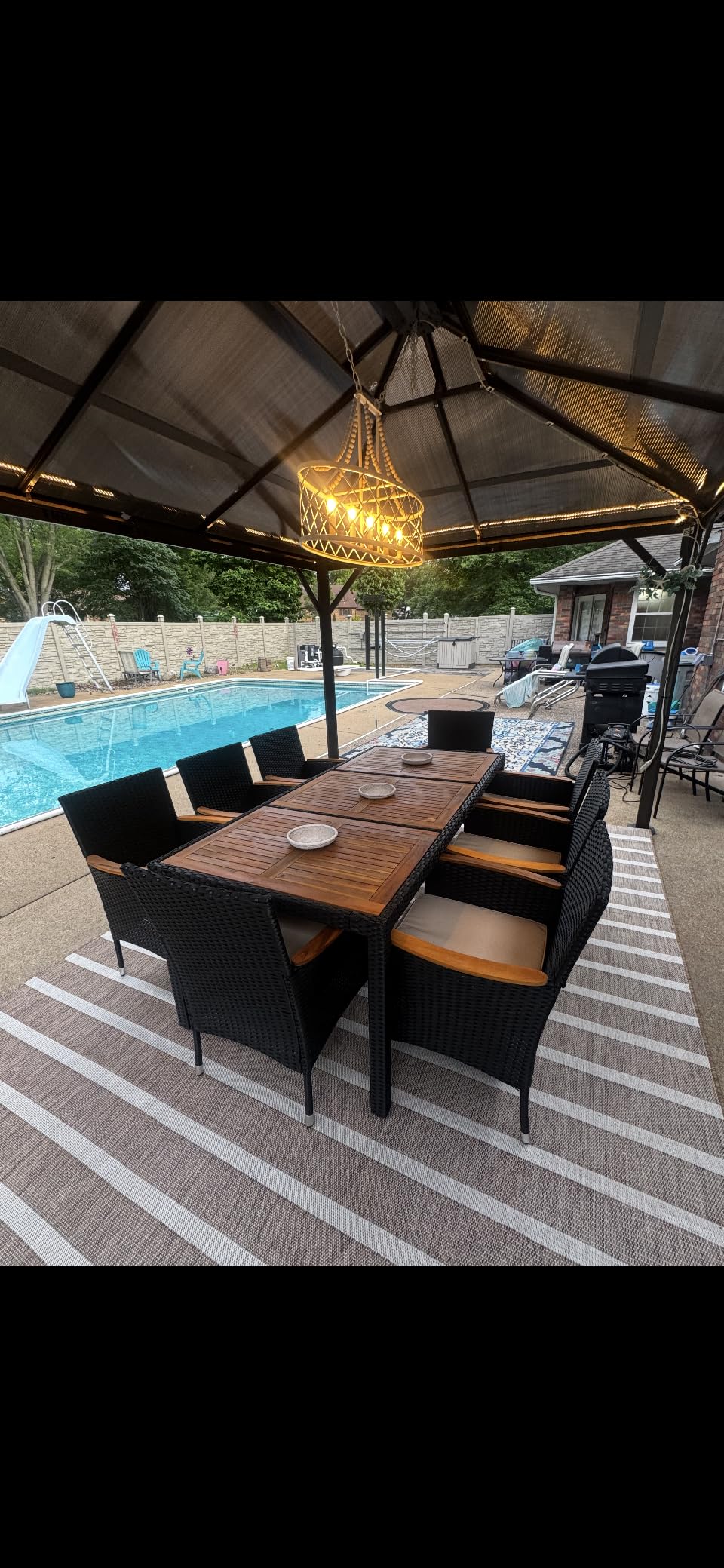 Flamaker 9 Piece Patio Dining Set Outdoor Acacia Wood Table and Chairs with Soft Cushions Wicker Patio Furniture for Deck, Backyard, Garden customer photo 2