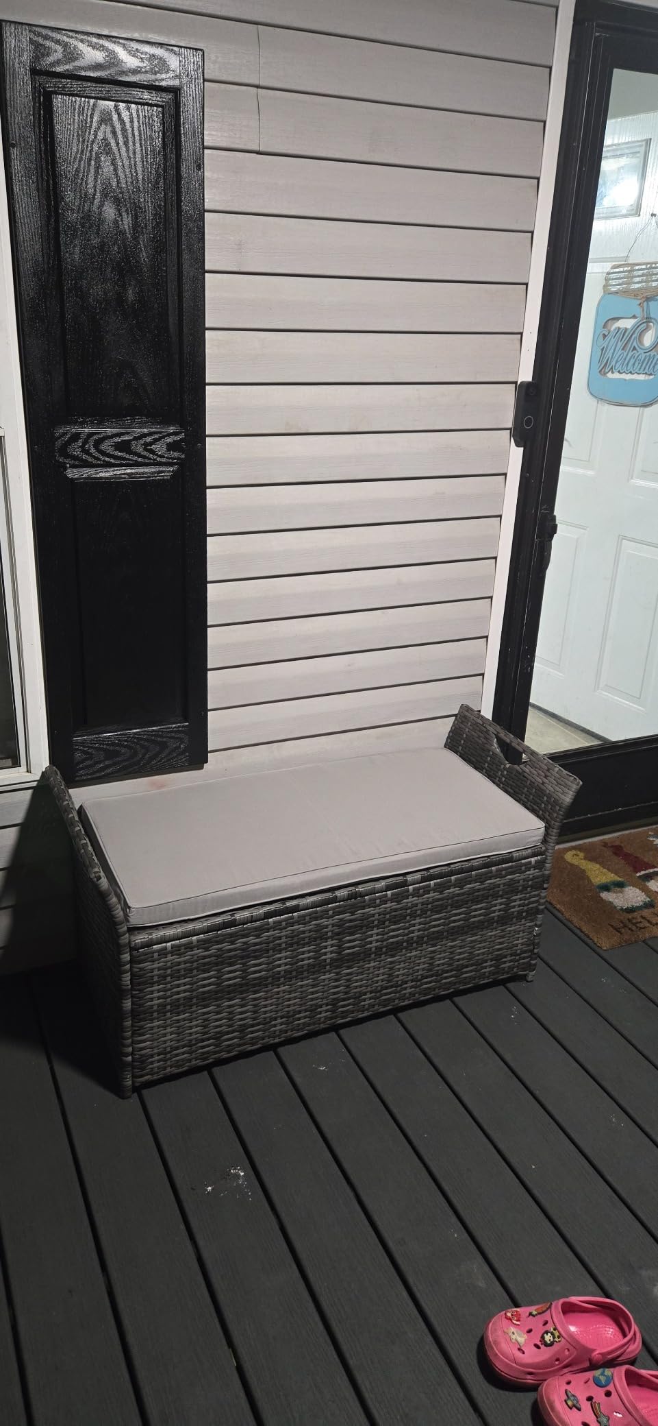 VINGLI 40 Gallon Outdoor Storage Bench with Cushion, Rattan Storage Box, Patio Wicker Deck Box with Seat for Garden | Balcony | Porch | Pool | Yard (Grey Frame + Light Grey Cushion) customer photo 2