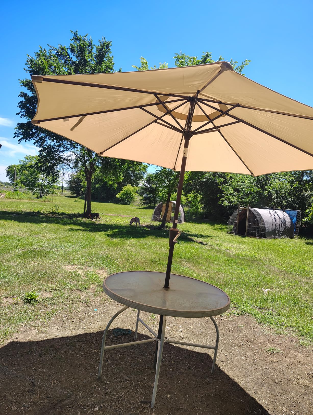 JEAREY 9FT Outdoor Patio Umbrella Outdoor Table Umbrella with Push Button Tilt and Crank, Market Umbrella 8 Sturdy Ribs UV Protection Waterproof for Garden, Deck, Backyard, Pool (Dark Blue) customer photo 2