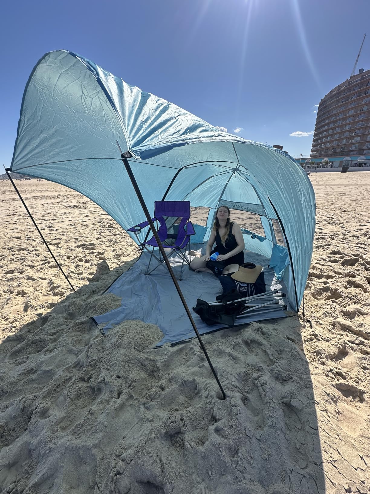 Elegear CumbreX Beach Tent with 360 Removable Canopy, 4-6 Person Pop Up Sun Shade Shelter, UPF 50+ Automated Installation Double Silver Coating Portable Lightweight Beach Cabana for Beach/Outdoor customer photo 2
