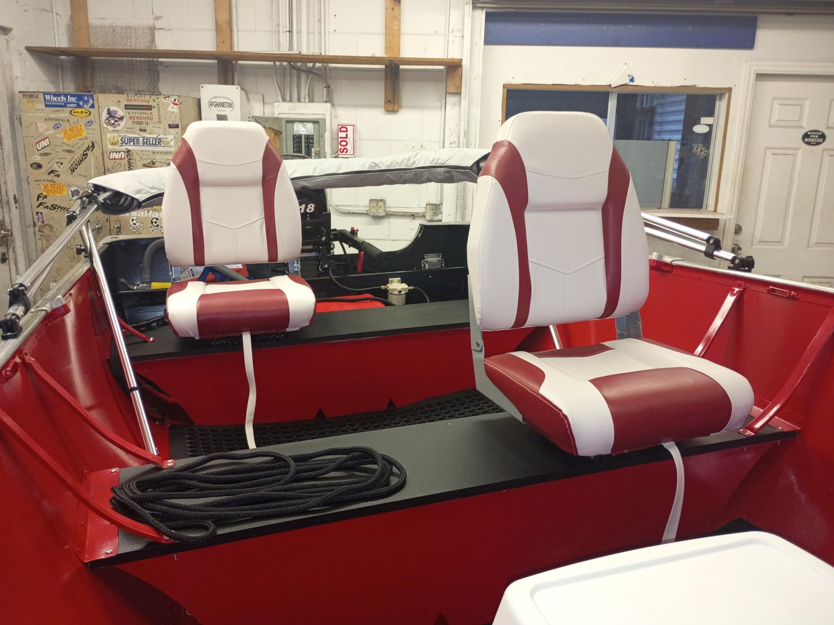 PEXMOR Boat Seats Low/High Back, Folding Boat Seat Included, Fold-Down Fishing Boat Seats Waterproof Captain Boat Seat w/Aluminum Hinges & Thick Soft Cushion, 2 Packs (High Back-Red & Black) customer photo 1
