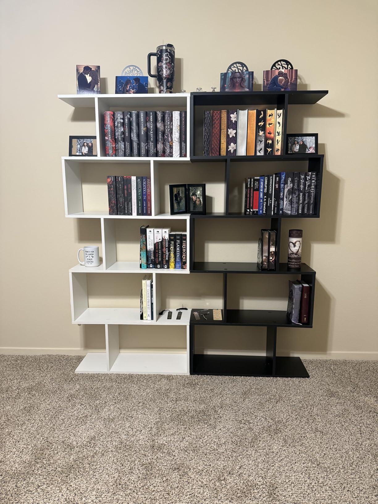 Cozy Castle Set of 2 Geometric Bookcase, S-Shaped Modern Bookshelf, Room Divider Bookshelf, 62