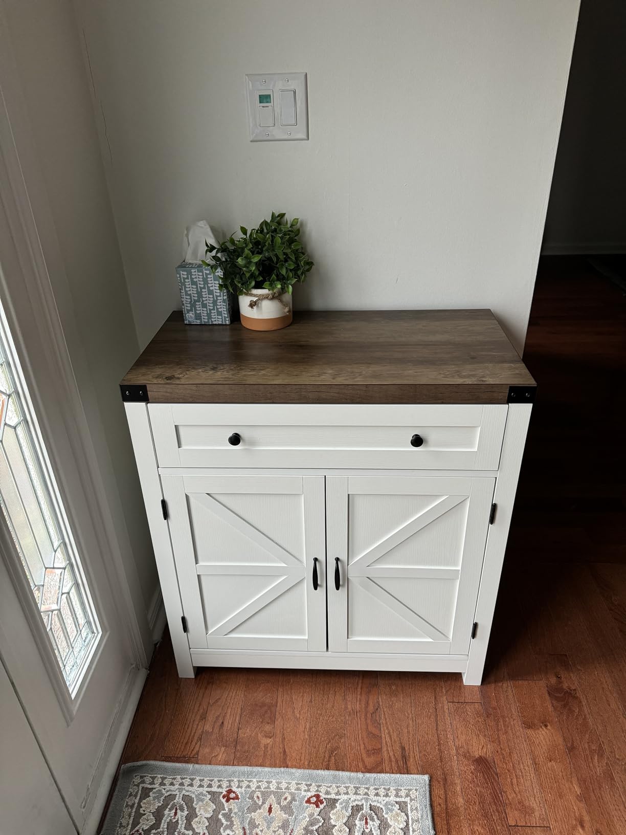 HOSTACK Coffee Bar Cabinet, Kitchen Storage Cabinet, Modern Farmhouse Buffet Sideboard with Drawer and Adjustable Shelf, Barn Door Accent Cabinets for Kitchen, Dining Room, Entryway, White customer photo 2