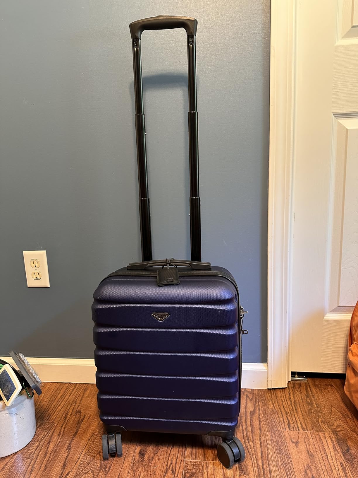 Flight Knight Carry On Suitcase 18x14x8 Hardside Built In TSA Lock USB Port Lightweight Luggage Silent Double Spinner Wheels Maximum Underseat Carry-On Bag For American United Approved Black/Tan customer photo 1