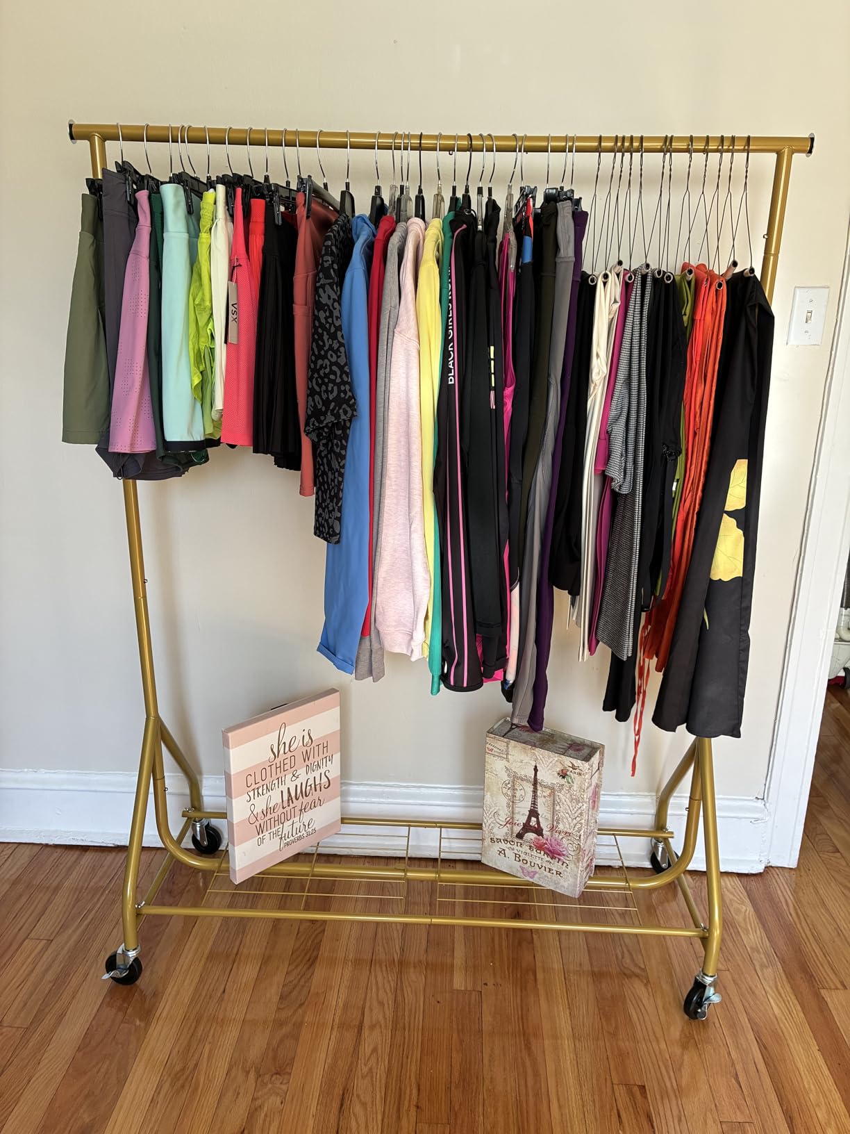 HYSEYY Heavy Duty Clothes Rack Load 450 LBS, Metal Garment Rack, Standing Rolling Clothing Rack for Hanging Clothes with Sturdy Wheels & Shelves, Portable Closet Wardrobe Rack, Silver customer photo 2