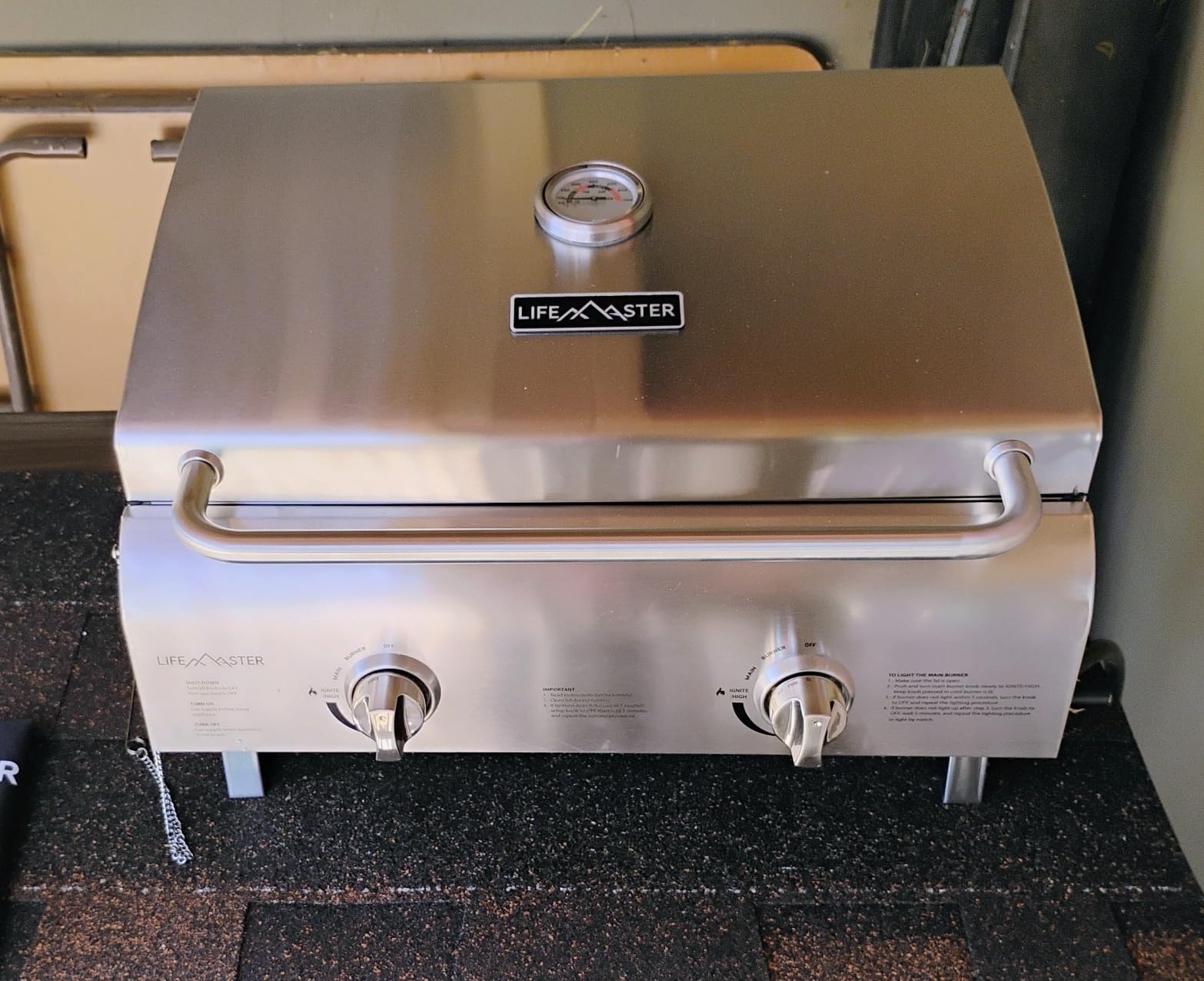 Lifemaster Portable Stainless Steel Gas Grill - 2 Burners Easy Clean Tabletop BBQ Propane Gas Grill with Foldable Legs and Wind Proof Lid for Camping and Outdoor - Silver customer photo 1