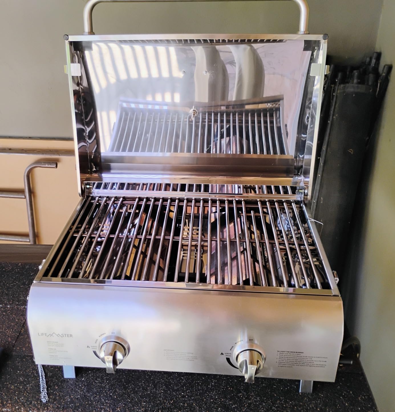 Lifemaster Portable Stainless Steel Gas Grill - 2 Burners Easy Clean Tabletop BBQ Propane Gas Grill with Foldable Legs and Wind Proof Lid for Camping and Outdoor - Silver customer photo 2