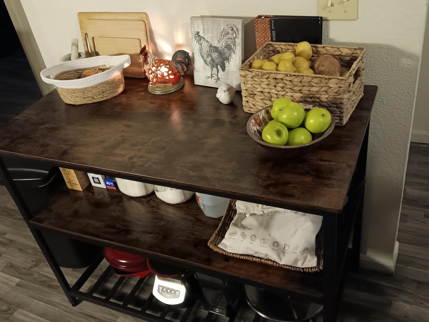 VASAGLE Kitchen Island with 3 Shelves, 39.4 Inches Width Kitchen Shelf with Large Worktop, Stable Steel Structure, Industrial, Easy to Assemble, Oak Color and White UKKI005W09 customer photo 1
