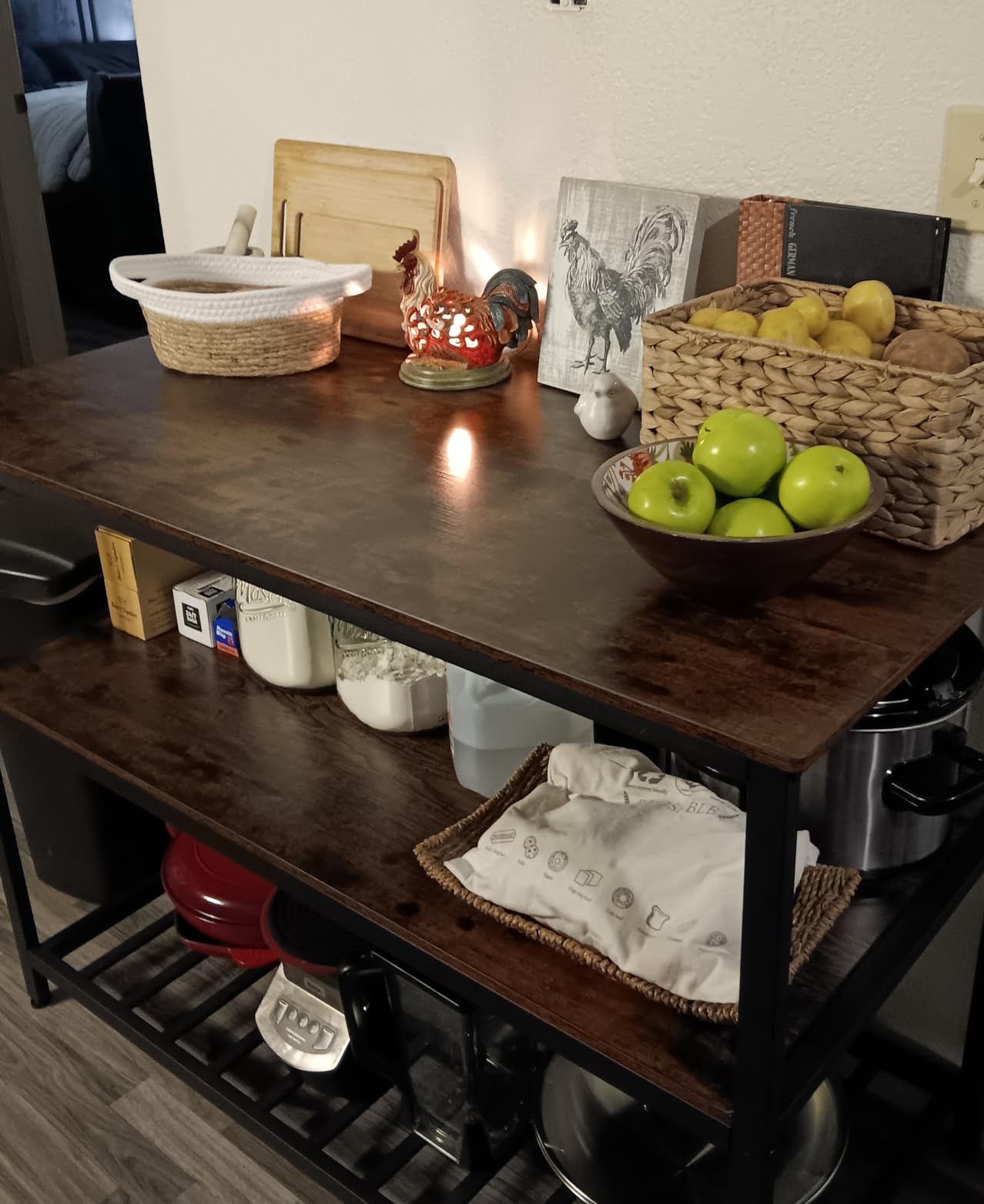 VASAGLE Kitchen Island with 3 Shelves, 39.4 Inches Width Kitchen Shelf with Large Worktop, Stable Steel Structure, Industrial, Easy to Assemble, Oak Color and White UKKI005W09 customer photo 2