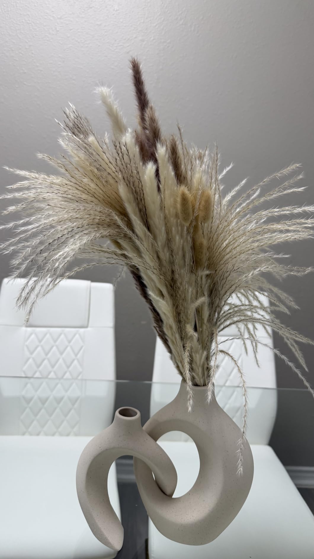 Lvases Snuggle Hollow Ceramic Vase Set of 2, Nordic Modern Boho ins Style Decorative Ceramic Aesthetic Flower Vase for Home Decor (Milky White W 6.3