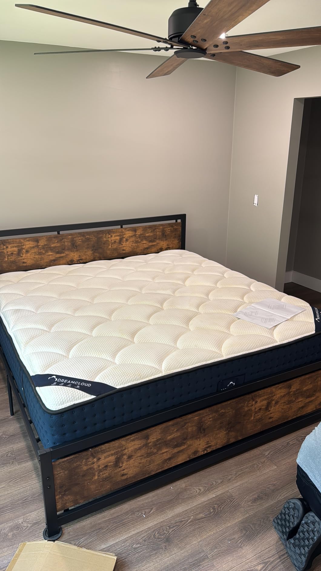 LIKIMIO King Bed Frame with Headboard and Footboard, Metal Strong Supports, Easy Assembly, Noise-Free, No Box Spring Needed, Walnut customer photo 2