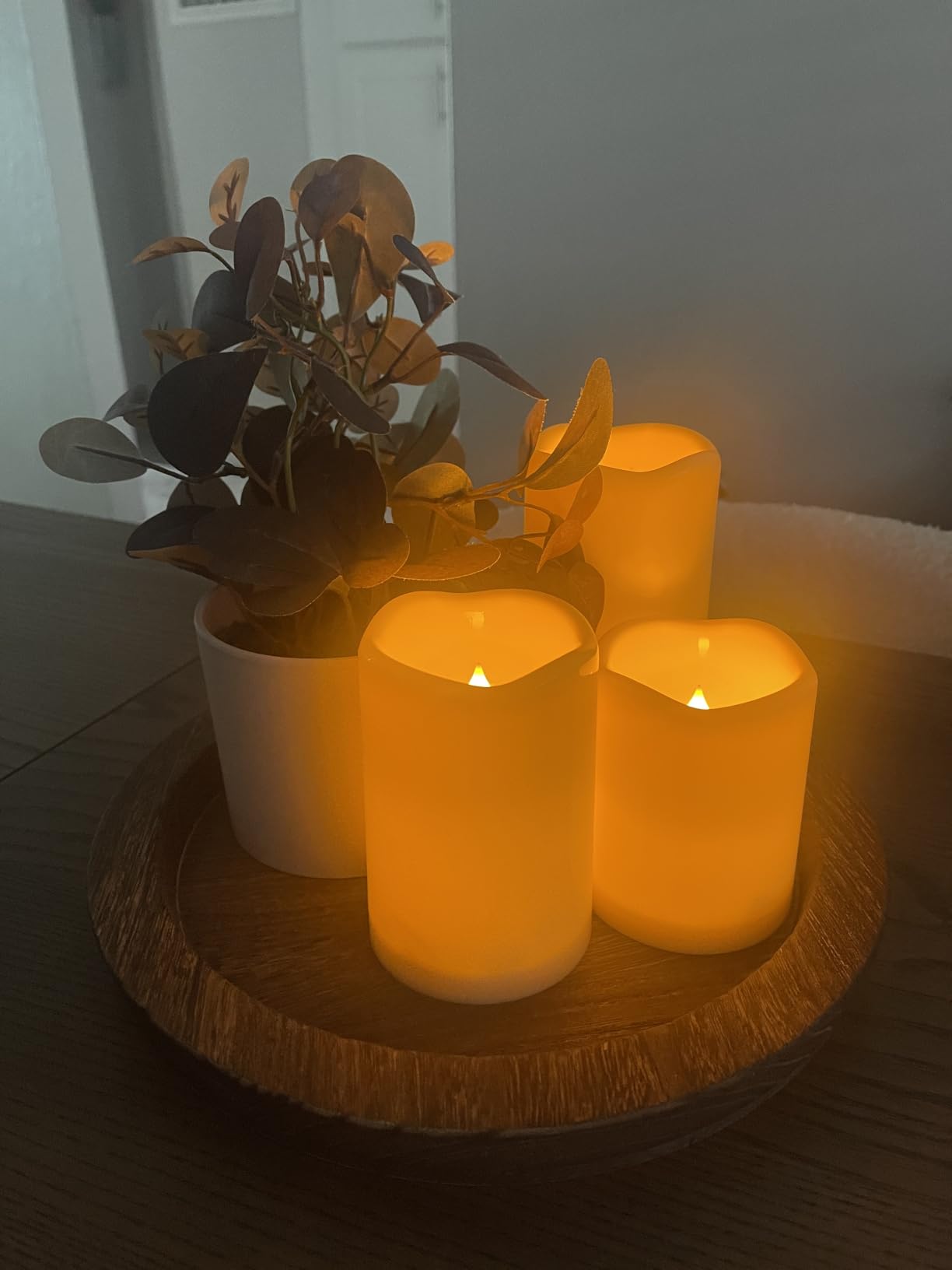 Hanobe Candle Plate Holder Tray: Round Wood Decorative Candle Plate - Rustic Farmhouse Coffee Table Decor - Tealight Pillar Trays for Home Decor customer photo 1