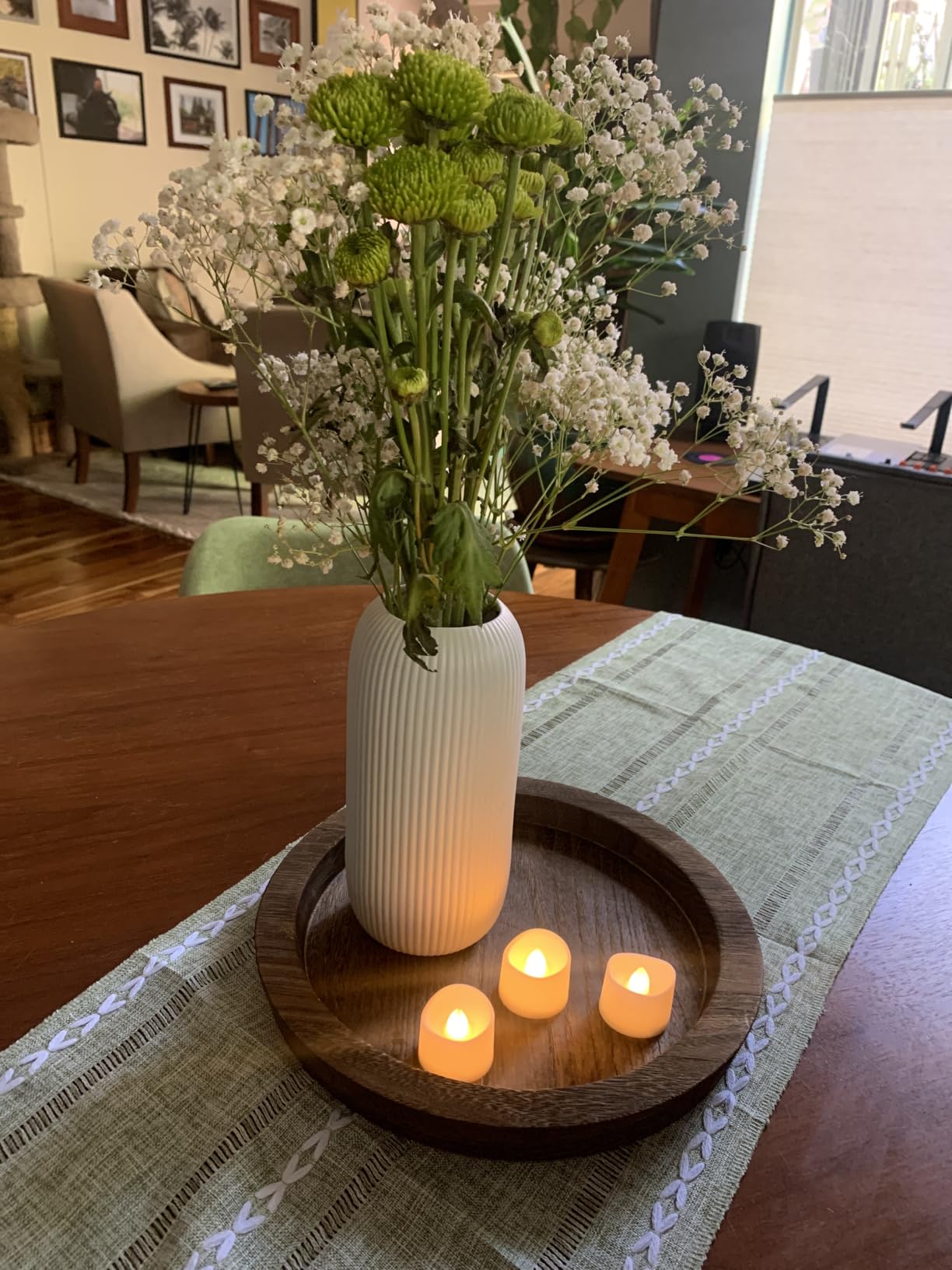 Hanobe Candle Plate Holder Tray: Round Wood Decorative Candle Plate - Rustic Farmhouse Coffee Table Decor - Tealight Pillar Trays for Home Decor customer photo 2