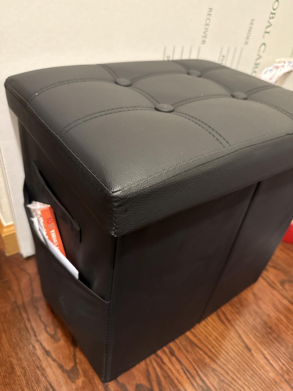 BelugaHelper Storage Ottoman Foot Rest Stool, Foldable Leather Footstool Storage Bench with Thicker Foam Padded Seat. Foot Rest Under Desk for Living Room Bedroom 350 lbs, 17x13x13 in, Brown customer photo 2