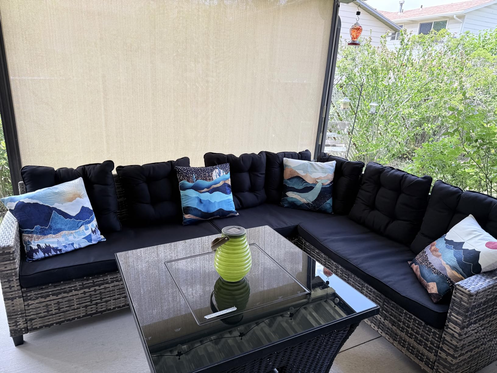 KROFEM 8-Piece Patio Furniture Set, Outdoor Wicker Rattan Sectional with Thick Cushions, Glass Top Table with Hidden Storage, Outdoor Conversation Set for Backyard, Porch, Patio, Black customer photo 2