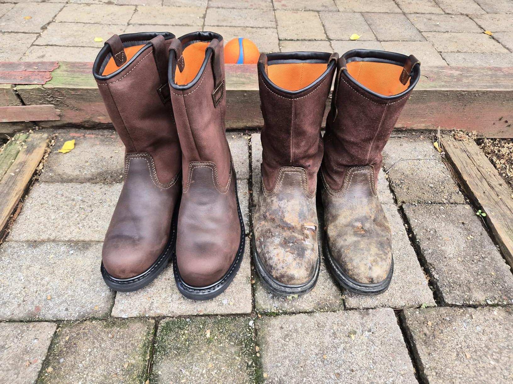 HISEA NINGO Steel Toe Work Boots for Men, Waterproof Slip on Wellington Boots with Full-grain Leather, Oil and Slip Resistant, Pull on Safety Boots for Construction Working Welding customer photo 1