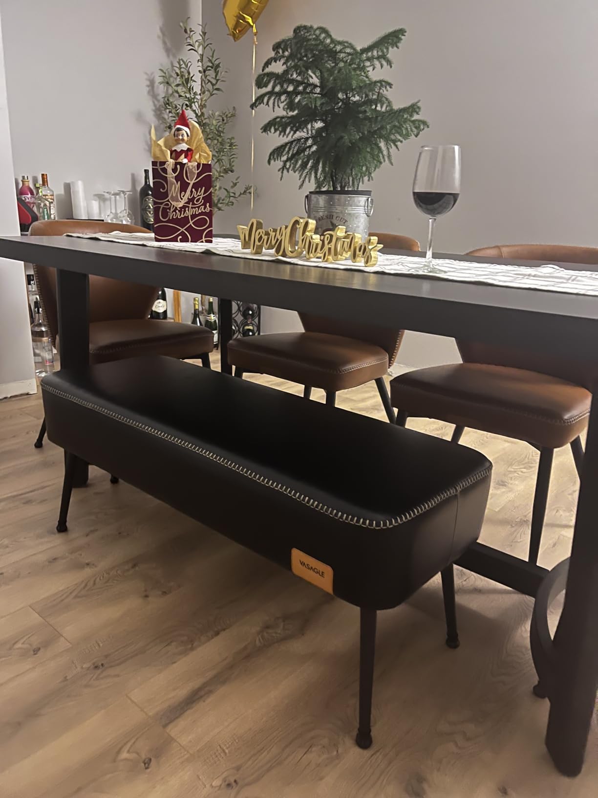 VASAGLE EKHO Collection - Bench for Entryway Bedroom, Synthetic Leather with Stitching, Ottoman Bench with Steel Legs, Living Room, Mid-Century Modern, Loads 660 lb, Caramel Brown ULOM076K01 customer photo 2