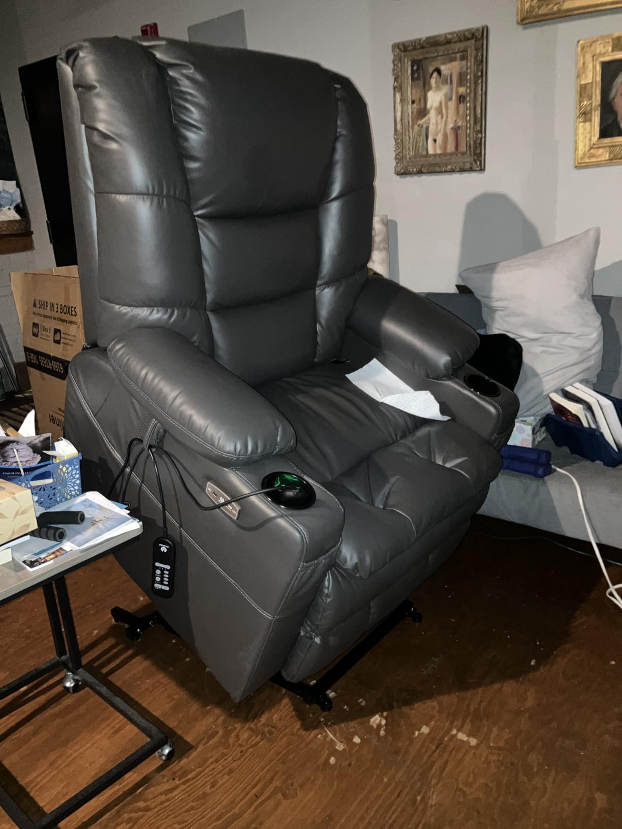 MCombo Triple Motor Lay Flat Power Lift Recliner Chair for Tall Elderly, Infinite Position, Massage, Dual Heating, Adjustable Headrest, Faux Leather 7634 (Dark Brown, Large) customer photo 1