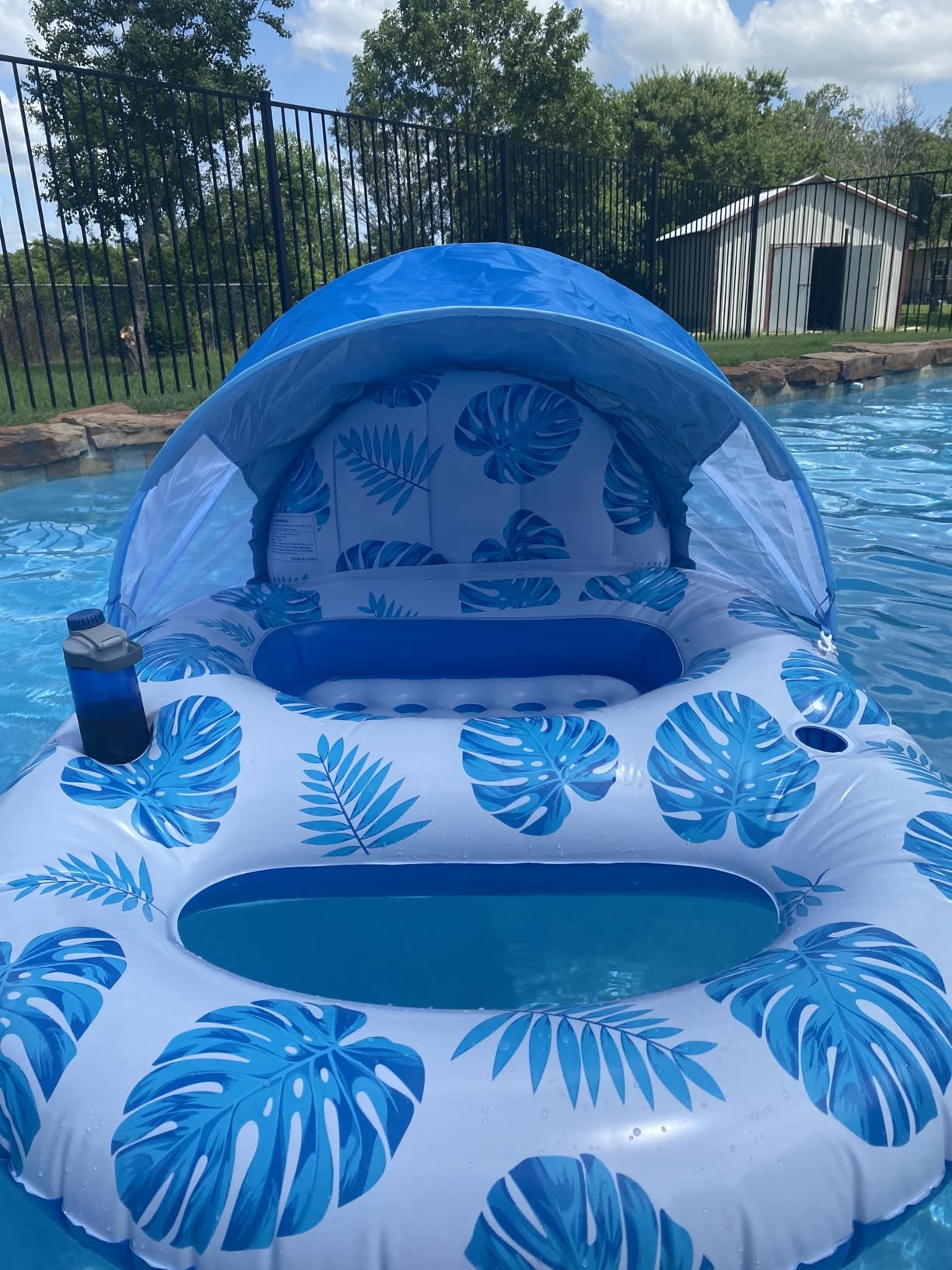 COOLCOOLDEE Pool Lounge Float with Canopy UPF50+, Extra Large Pool Floats for Adults Heavy Duty, Inflatable Lounger Float with Cup Holder & Backrest, Footrest customer photo 2