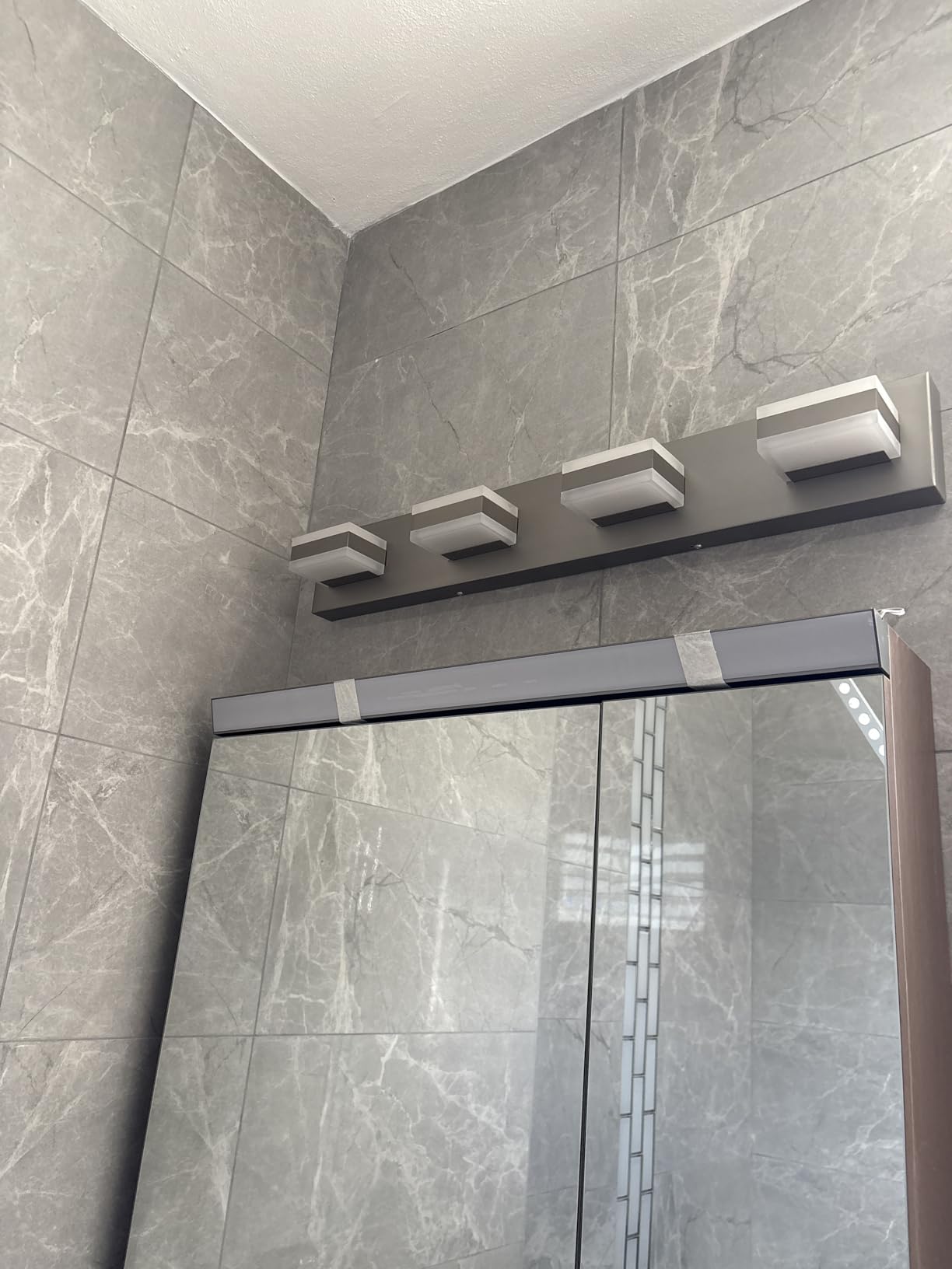 SOLFART Bathroom Vanity Lights Brushed Nickel Light Fixtures for Bathroom Above Mirror 4 Light Led Lights Bath Lighting Fixture Nickel customer photo 2