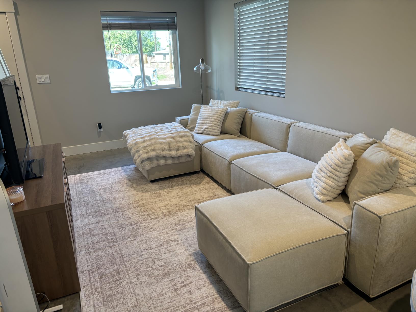 Acanva Luxury Modular Sectional Living Room Sofa Set, Modern Minimalist Style Couch with Ottoman and Chaise, L-Shape, Linen-Like Cream customer photo 1