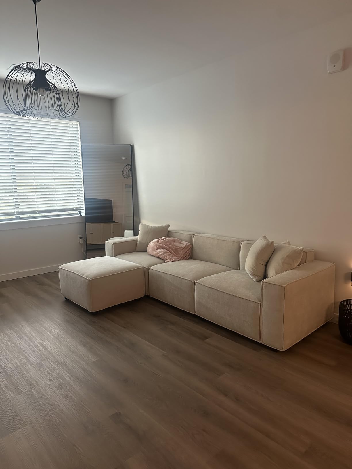 Acanva Luxury Modular Sectional Living Room Sofa Set, Modern Minimalist Style Couch with Ottoman and Chaise, L-Shape, Linen-Like Cream customer photo 2