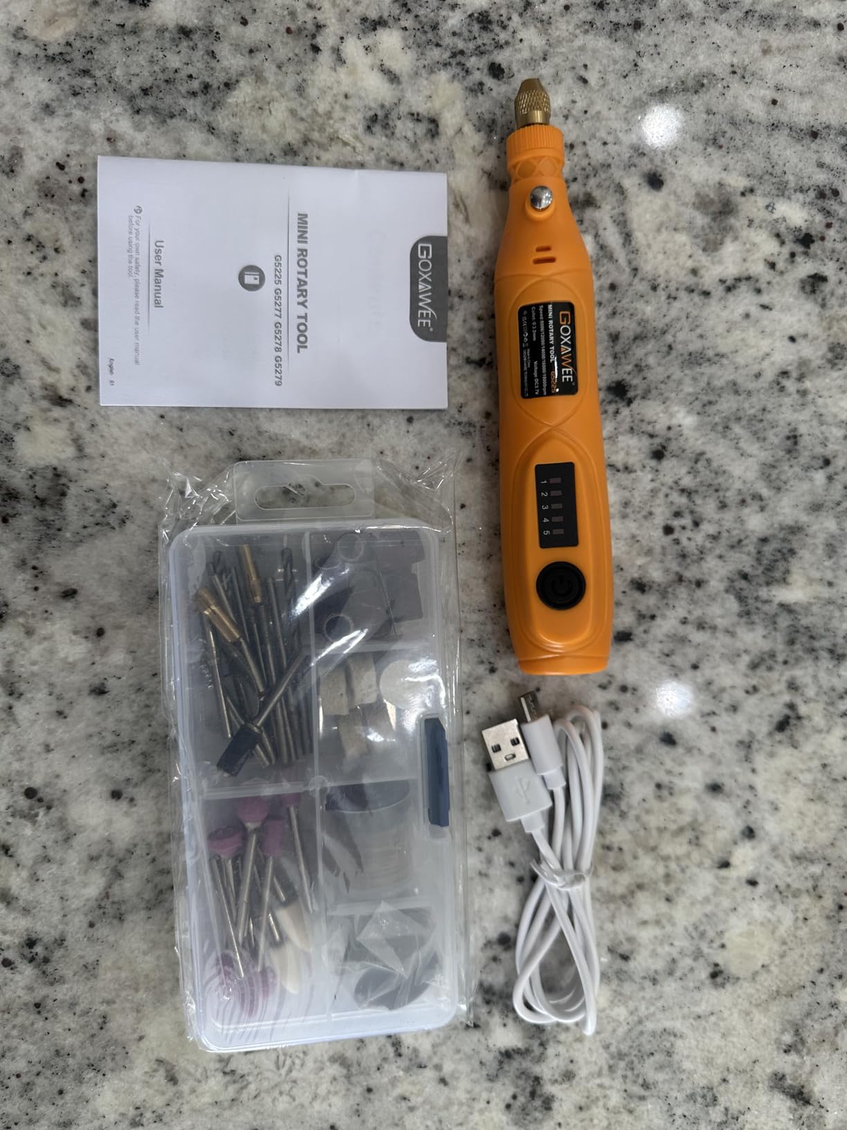 GOXAWEE Mini Cordless Rotary Tool Kit with 105pcs Accessories, USB Charging 5-Speed 18000rpm Multi-Purpose Art Craft Tool with 3.7V Li-ion Battery for Handmade Crafting and DIY Creations customer photo 1