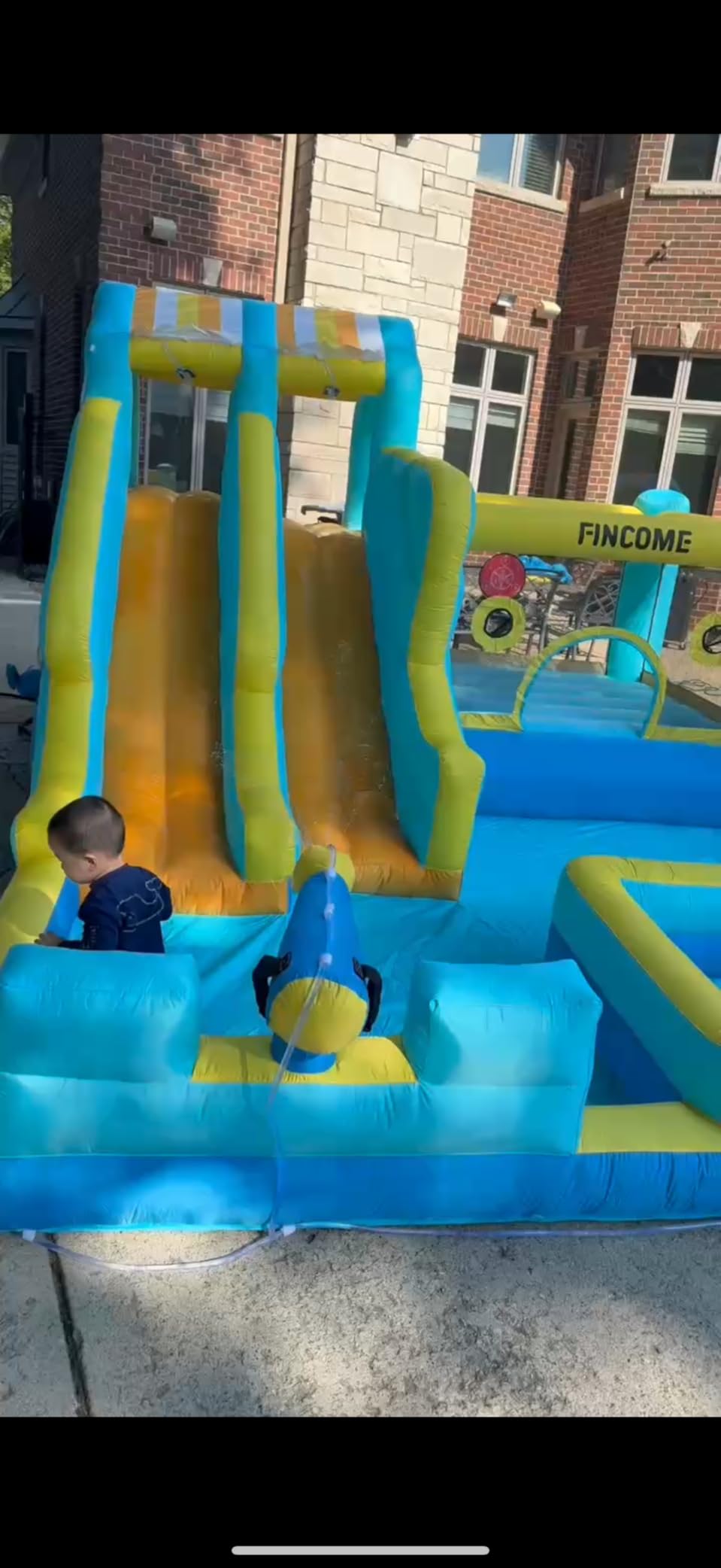 FINCOME Inflatable Bounce House, 10 in 1 Double Water Slide Bounce House with 750W Blower, Climbing Wall, Jumping, Water Gun, Splash Pool, Basketball Hoop for Kids Indoor Outdoor Backyard customer photo 2