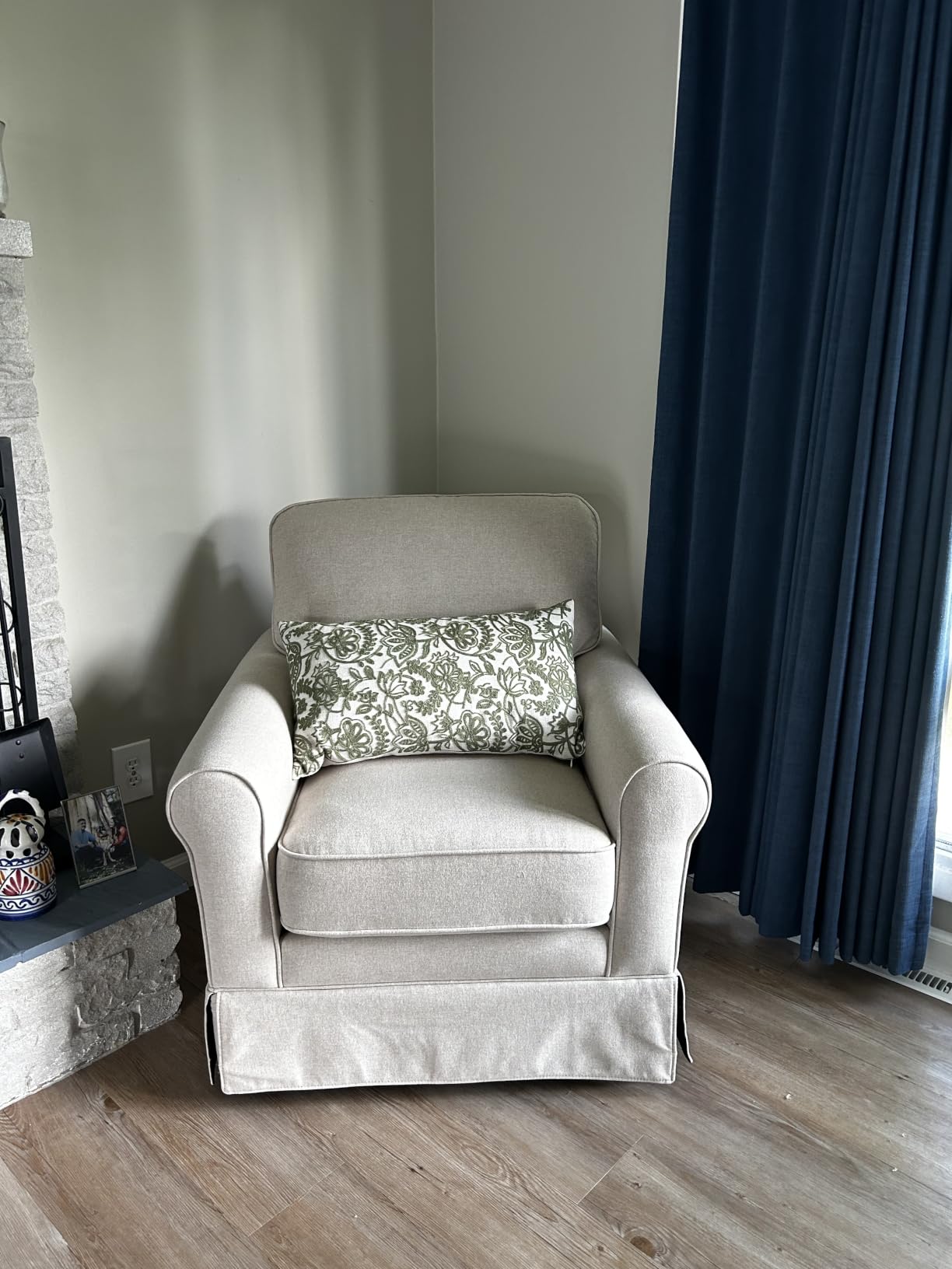 INZOY Swivel Accent Chair Linen Mid Century Modern Chair, Comfy Swivel Barrel Reading Chair, Upholstered Square Chair for Living Room Bedroom Small Spaces, Fully Assembled, Blue Stripe customer photo 1