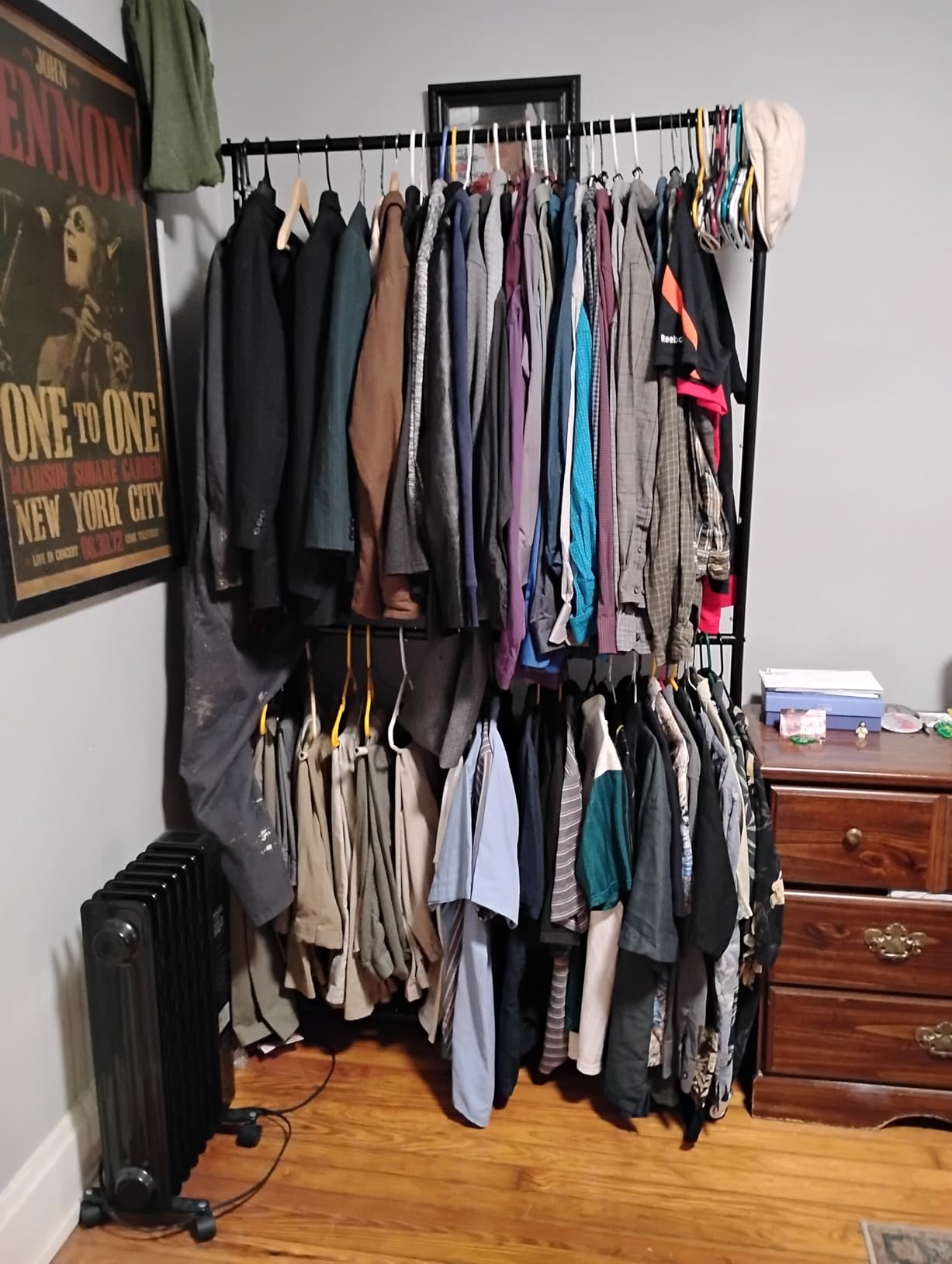 MISSLO Heavy Duty Clothing Racks for Hanging Clothes Rack Double Rod Garment Rack Rolling Closet Wardrobe Rack on Wheels, Metal, Adjustable, Black customer photo 1