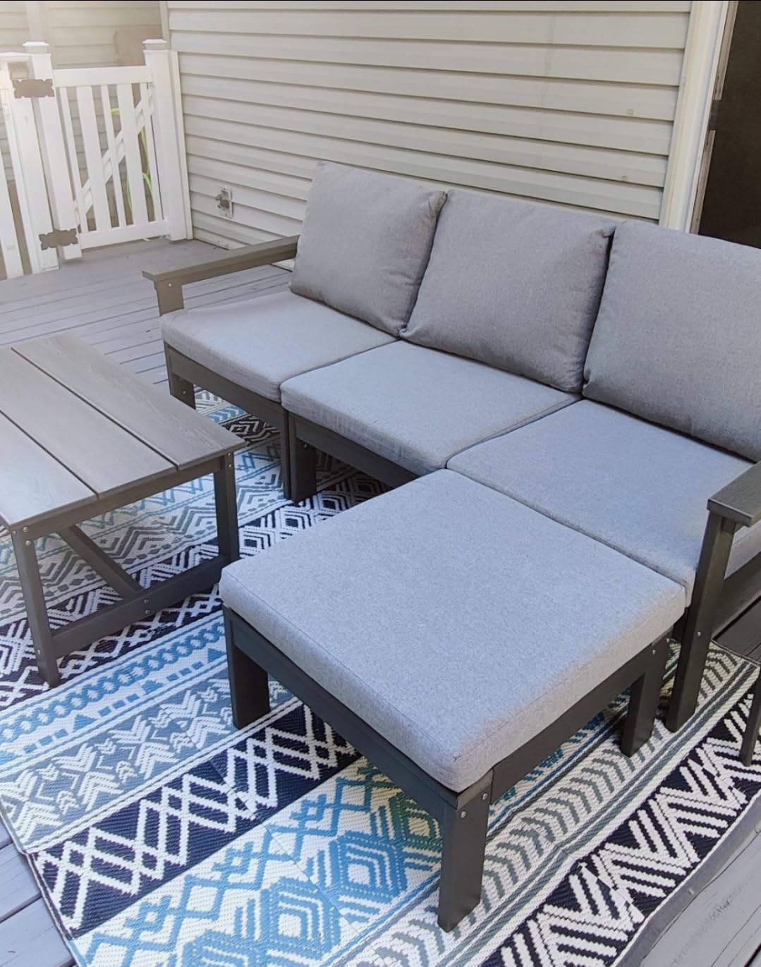 SERWALL HDPE Patio Furniture Set, 7-piece Outdoor Sectional Sofa Set, All Weather Outdoor Couch Set for Deck, Lawn, Black Frame with Khaki Cushion customer photo 1