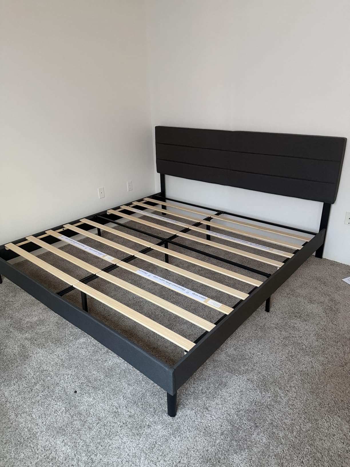 Zinus Queen Maya Upholstered Bed Frame with Asymmetric Headboard, Durable Wooden Slats, Sturdy Framework, Noise Free Sleep, No Box Spring Needed, Easy Assembly, Eco Friendly Packaging, Dark Grey customer photo 2