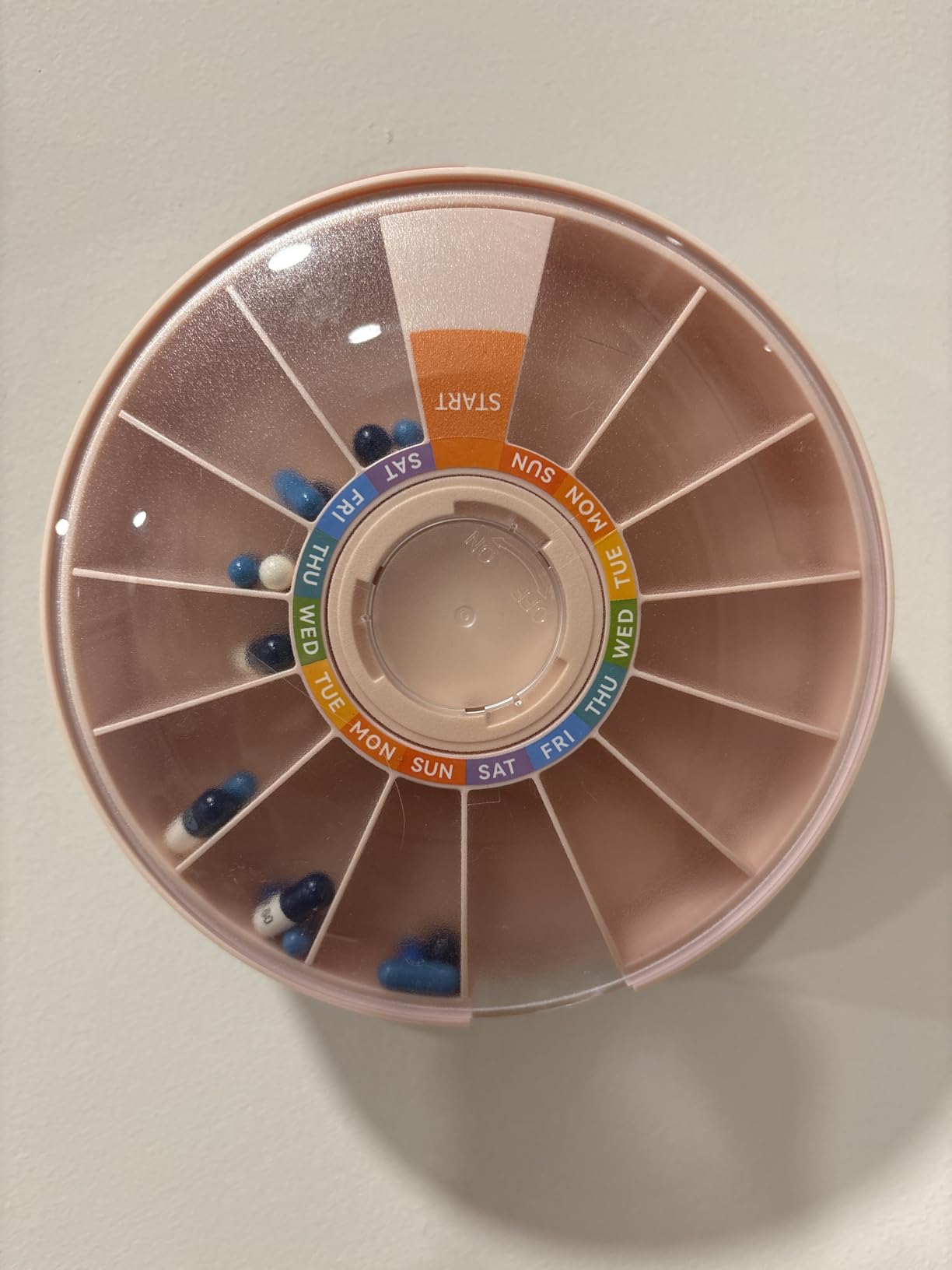 Daviky Pill Dispenser Daily, Large Pill Organizer with Wall-Mounted or Standing Use, 14 Days Pill Container, Push Button Design customer photo 2
