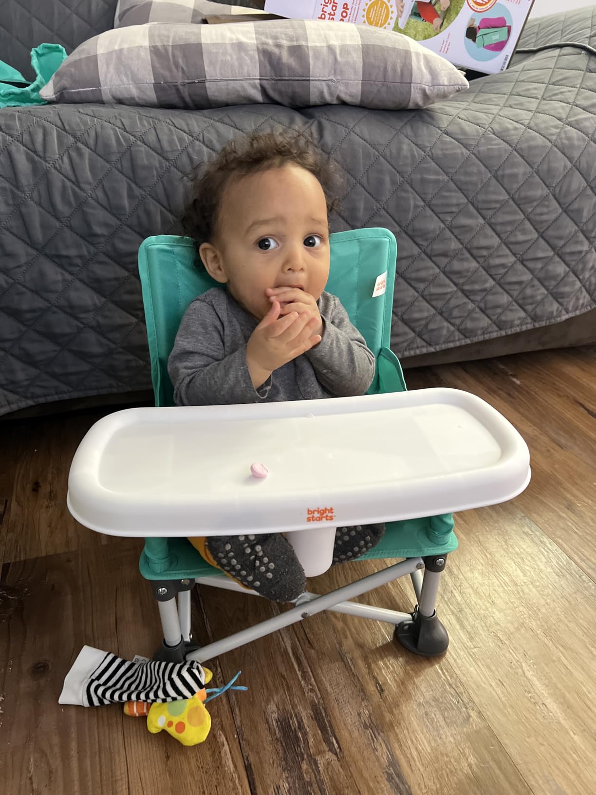 Bright Starts Pop 'N Sit Portable Booster, Indoor/Outdoor Use, Floor Seat with Feeding Tray, Pink, 6 Mos - 3 Yrs customer photo 2