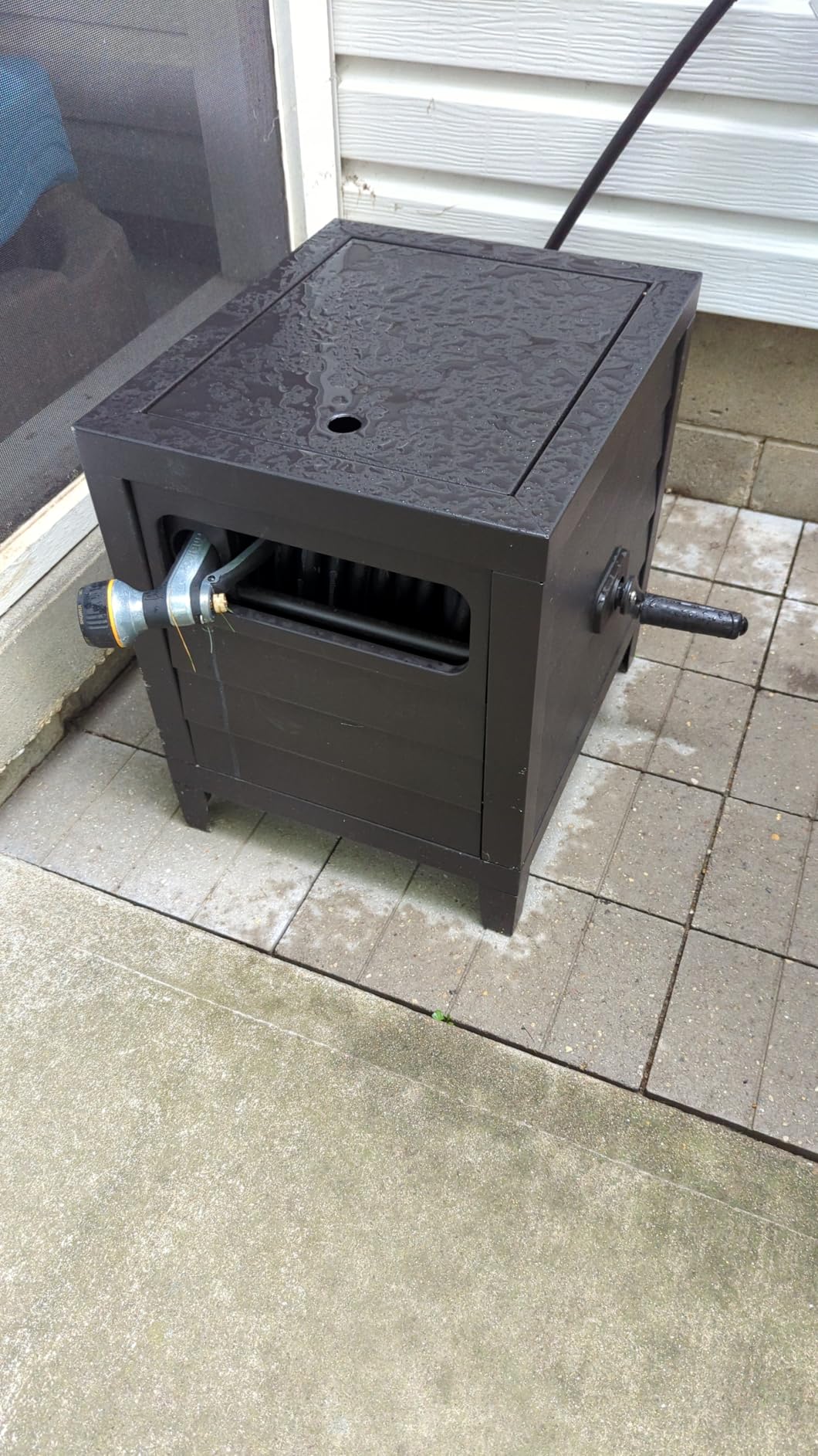 AQUAZILLA Metal Garden Hose Reel Deck box, Durable Steel Garden Hose Storage Box Cabinet, 150ft 5/8-Inch Garden Hose Capacity - Hose guide Manual Rewind, No-leak aluminum water connections customer photo 1