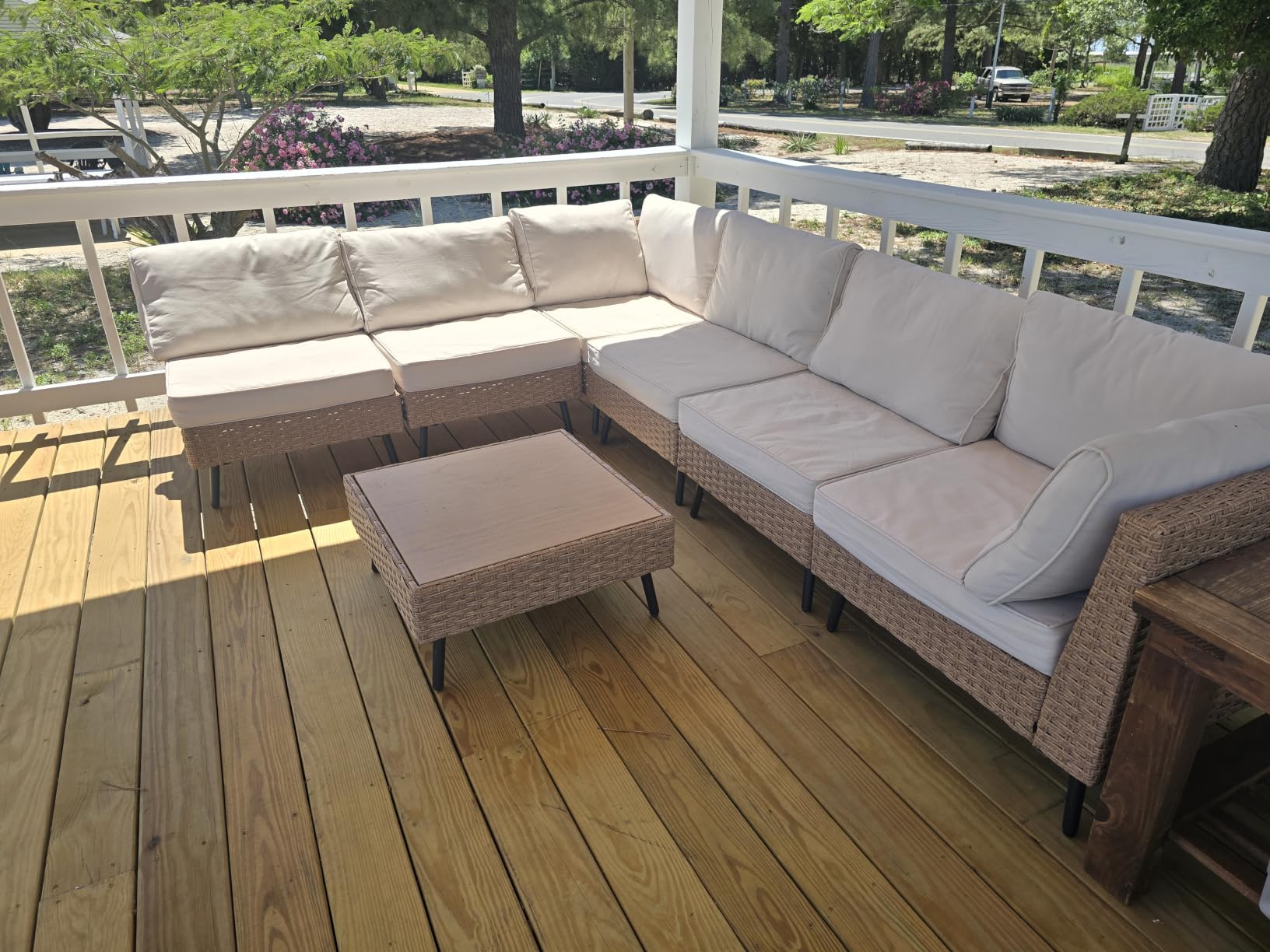 LAUSAINT HOME Outdoor Patio Furniture, 7 Piece Outdoor Sectional Sofa PE Rattan Wicker Patio Conversation Sets, All Weather Patio Furniture Set with Thick Cushions for Garden, Backyard(Beige) customer photo 1