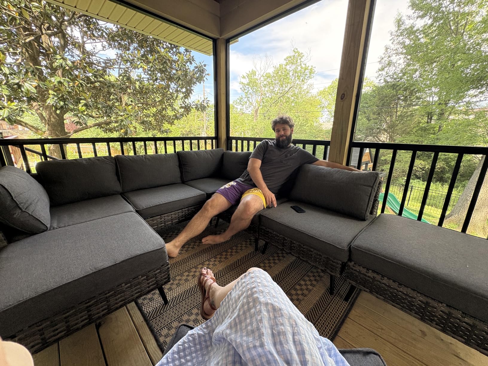 LAUSAINT HOME Outdoor Patio Furniture, 7 Piece Outdoor Sectional Sofa PE Rattan Wicker Patio Conversation Sets, All Weather Patio Furniture Set with Thick Cushions for Garden, Backyard(Beige) customer photo 2