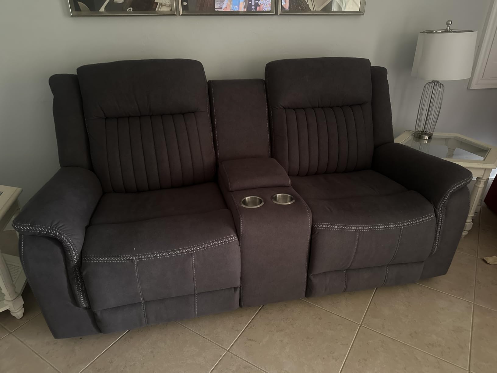 Lexicon Manual Recliner Chair, Polished Microfiber Reclining Sofa Chair, Home Theater Seating, Wall Hugger Manual Recliner for Living Room/Office/Apartment, Gray customer photo 2