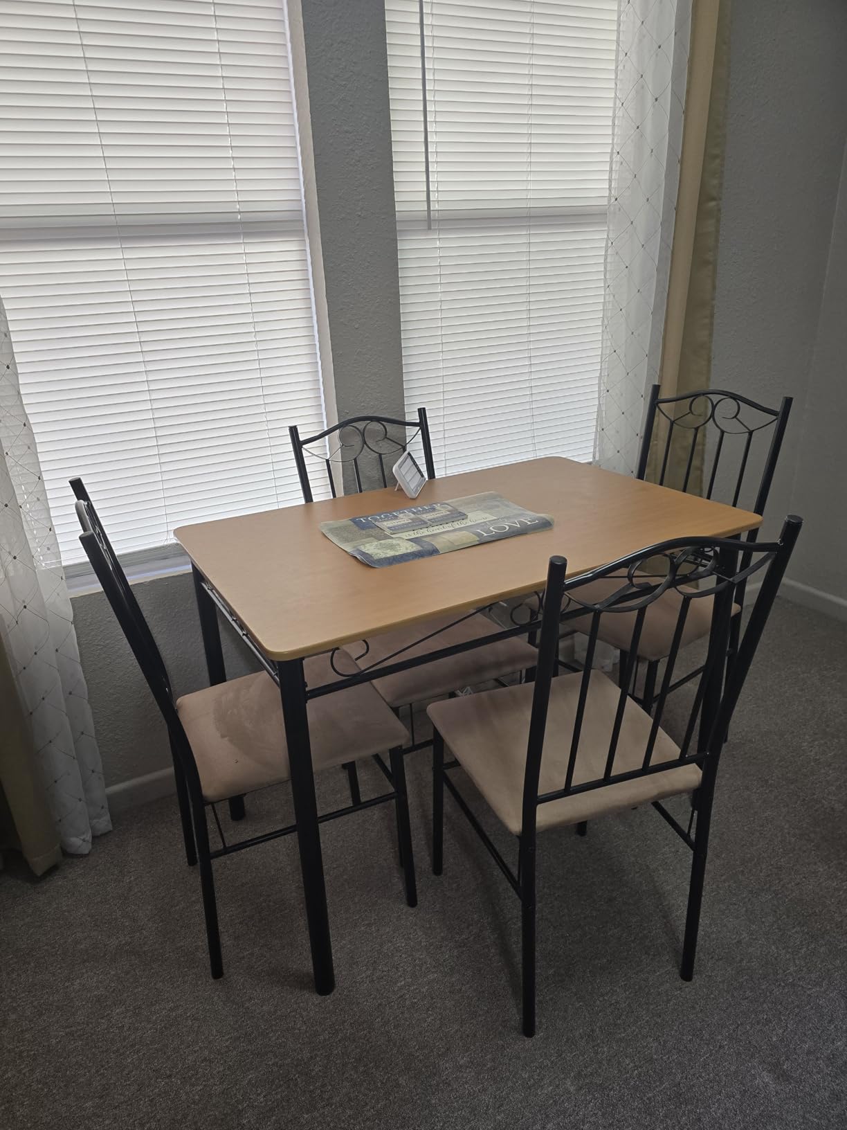 NAFORT 5 Piece Dining Table Set for 4, Faux Marble Kitchen Table and Chairs Set of 4, Vintage Rectangular Dining Room Table with Cushion Padded Seat, Metal and Wood Dining Set Kitchen Furniture, Grey customer photo 2