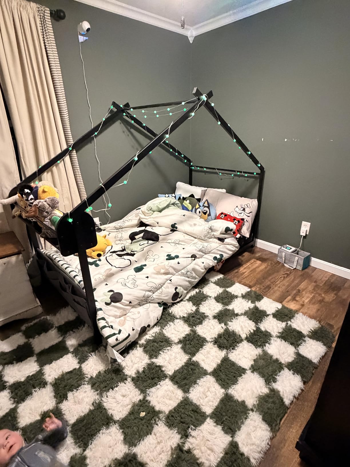 Timy Twin Size House Bed with Storage Rack and Caddy Montessori House Shape Bed Metal Floor Bedframe for Kids No Box Spring Needed White customer photo 1