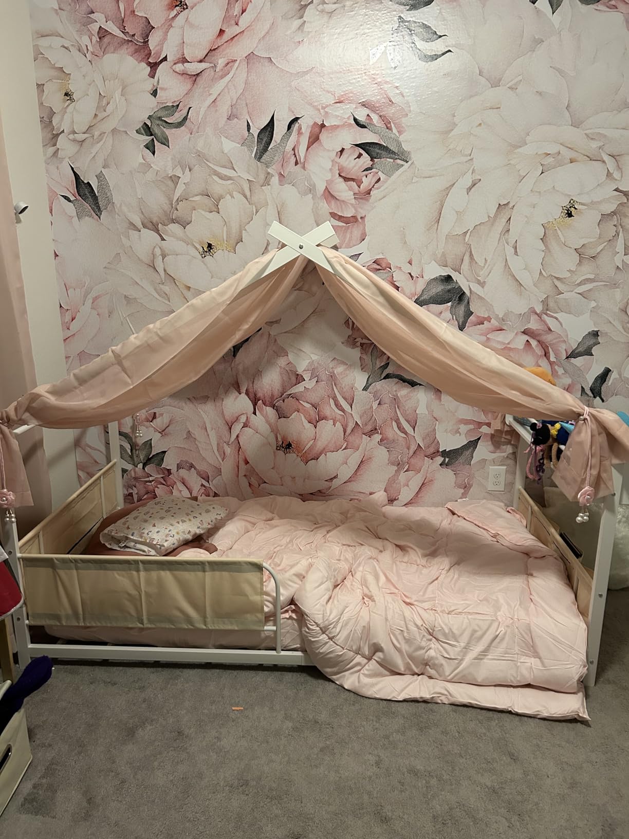 Timy Twin Size House Bed with Storage Rack and Caddy Montessori House Shape Bed Metal Floor Bedframe for Kids No Box Spring Needed White customer photo 2