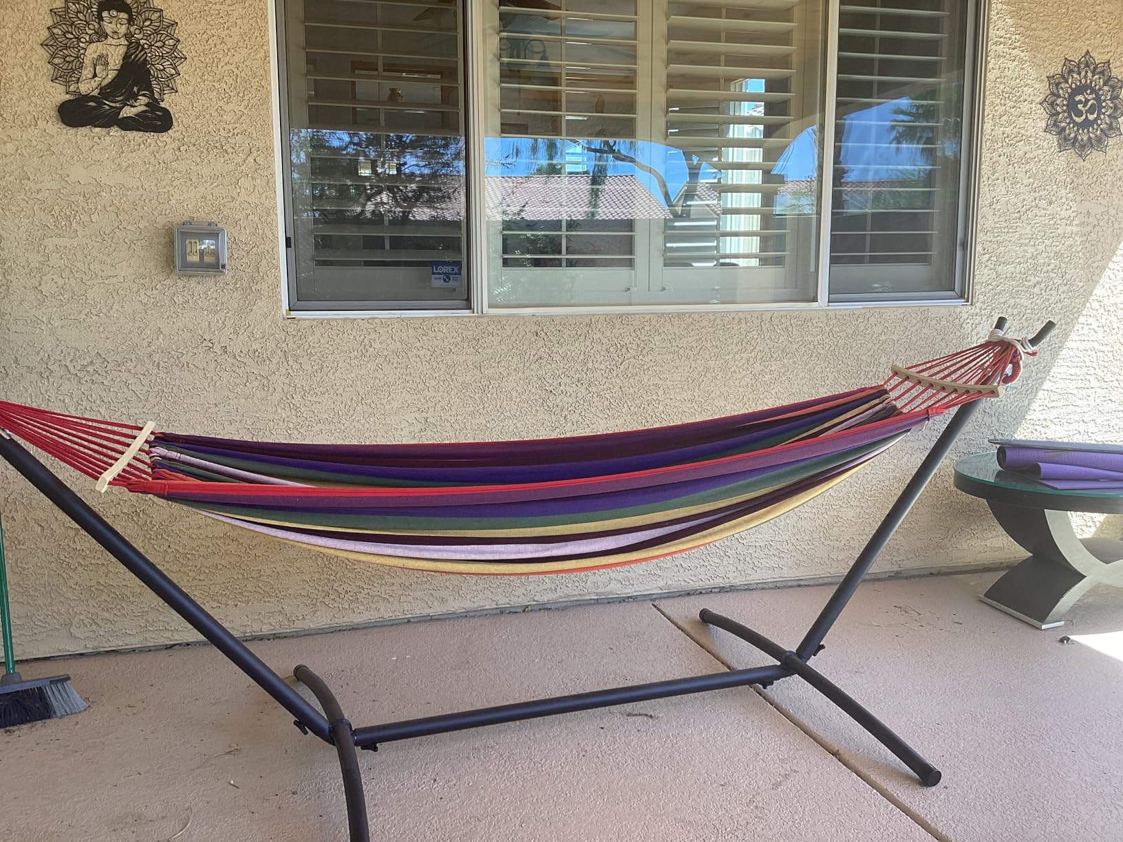 EveryFun Double Hammock with Heavy-Duty Steel Stand, Portable, Easy Assembly, 600lbs Weight Capacity, Perfect for Indoor, Yard, Camping, or Outdoor - Rainbow customer photo 2