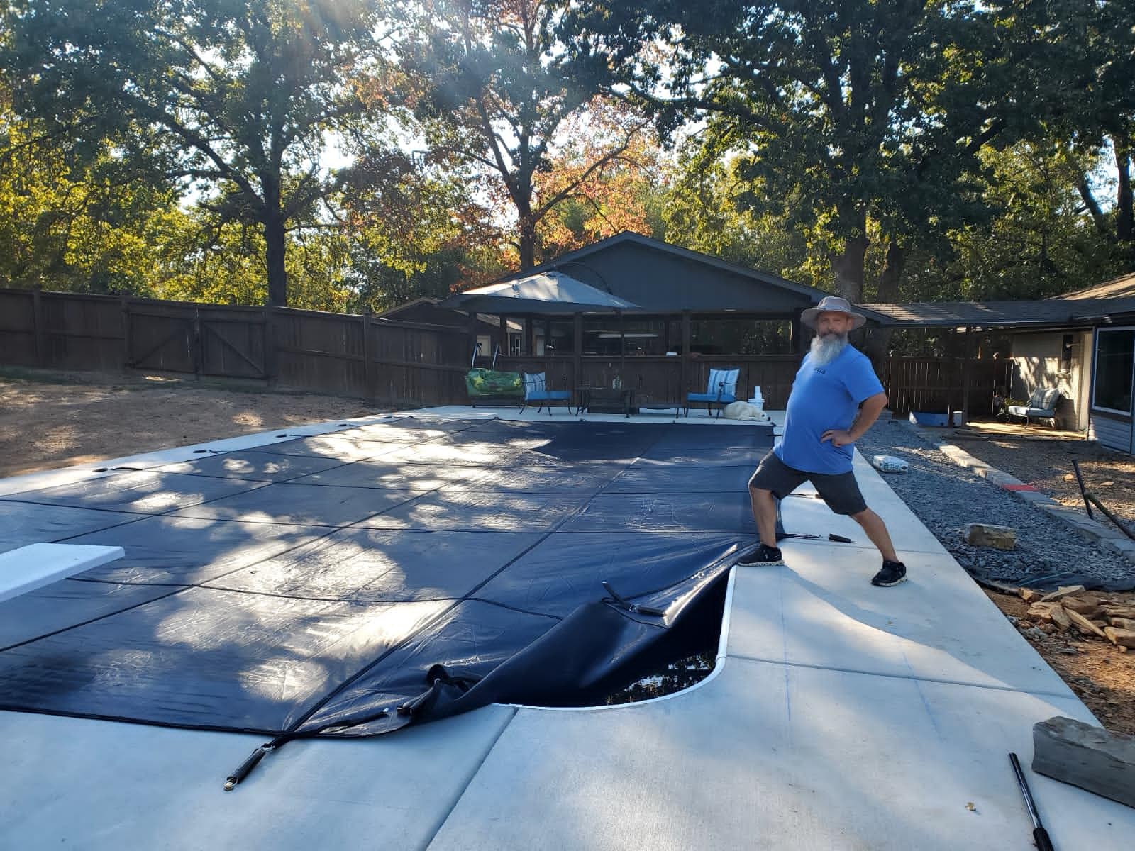 Inground Pool Cover Safety Fits Rectangle Swimming Pool, Mesh Solid Pool Cover for Inground Pools, Winter Pool Safety Cover Includes Safety Net and Installation Tools Blue (Blue, Fits 18x36ft Pools) customer photo 1