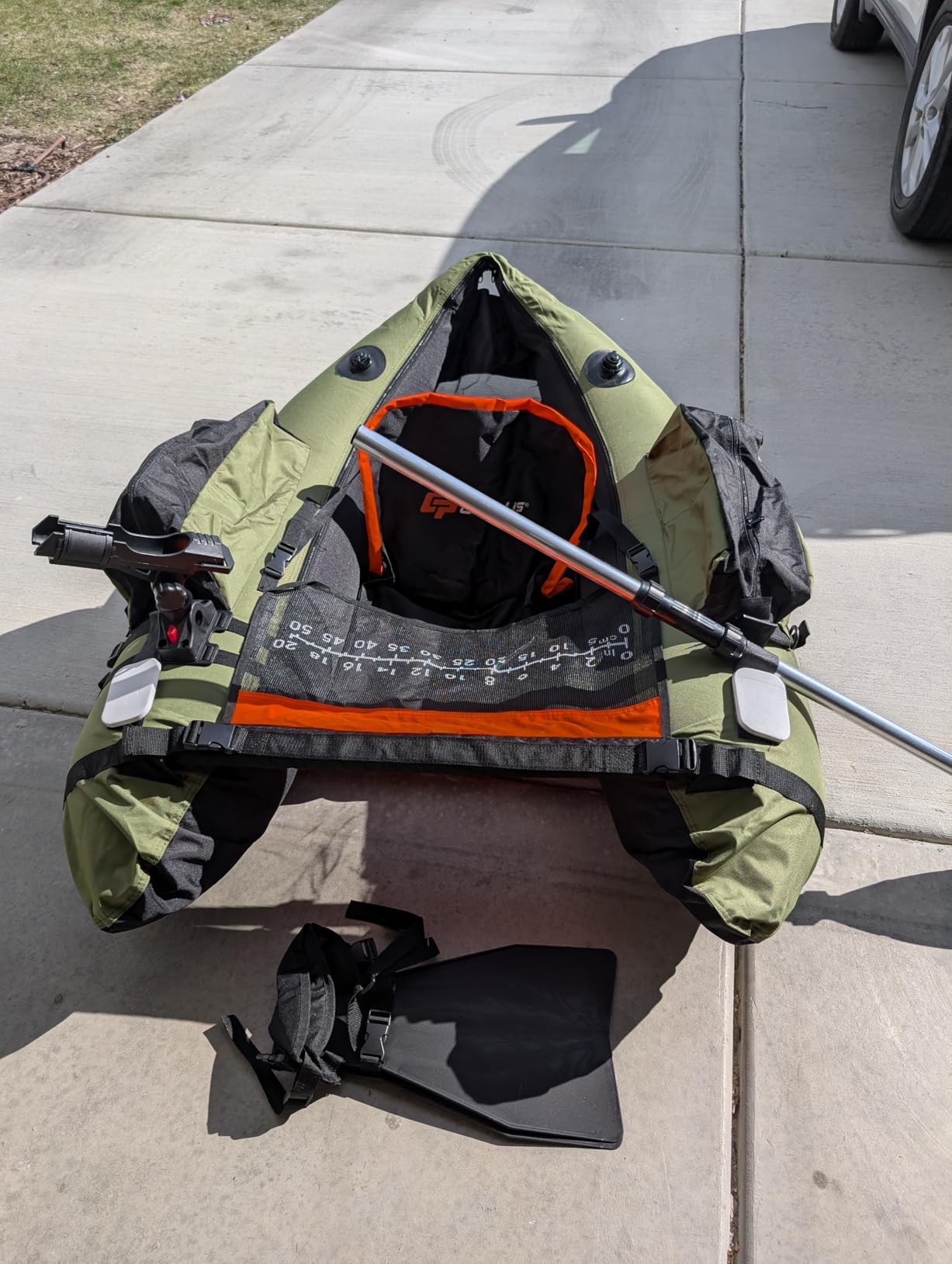 Goplus Inflatable Float Tube, Fishing Belly Boat with Fish Ruler, Pump, Storage Bag, Adjustable Straps, Fishing Float Tube for Angling, 350LBS Load Capacity customer photo 1